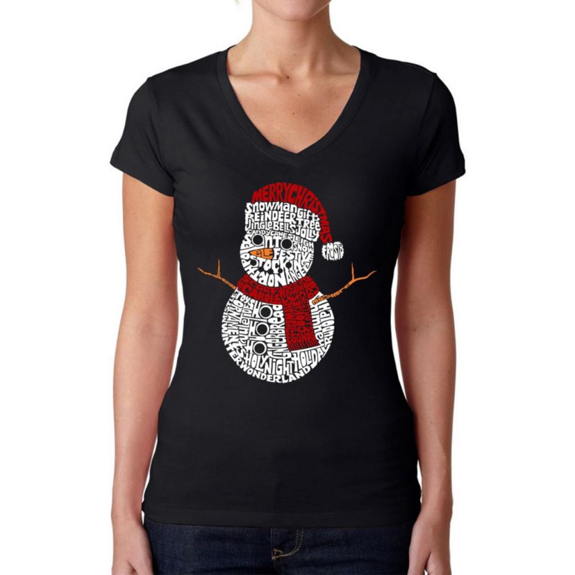 Christmas Snowman - Womens Word Art V-Neck T-Shirt