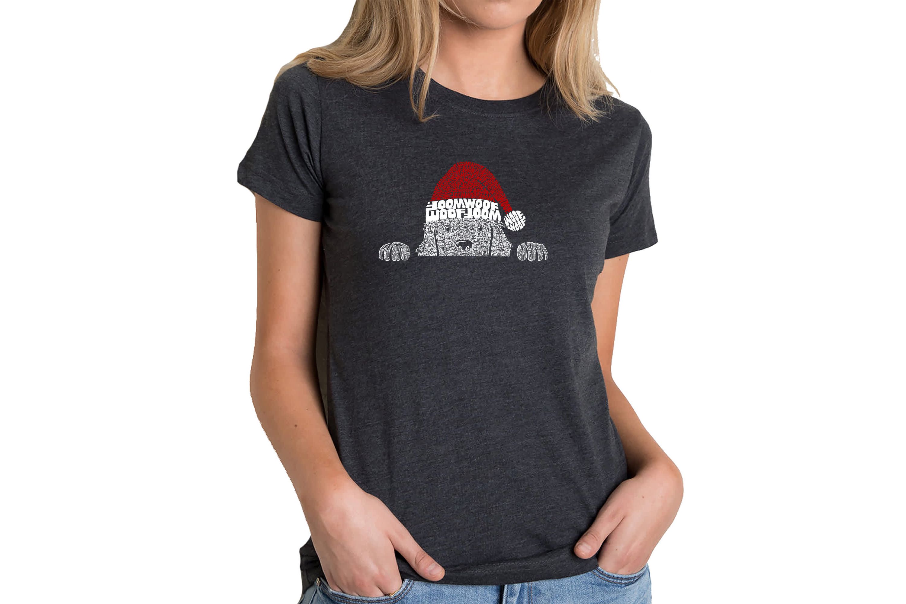 Christmas Peeking Dog - Womens Premium Blend Word Art T-Shirt