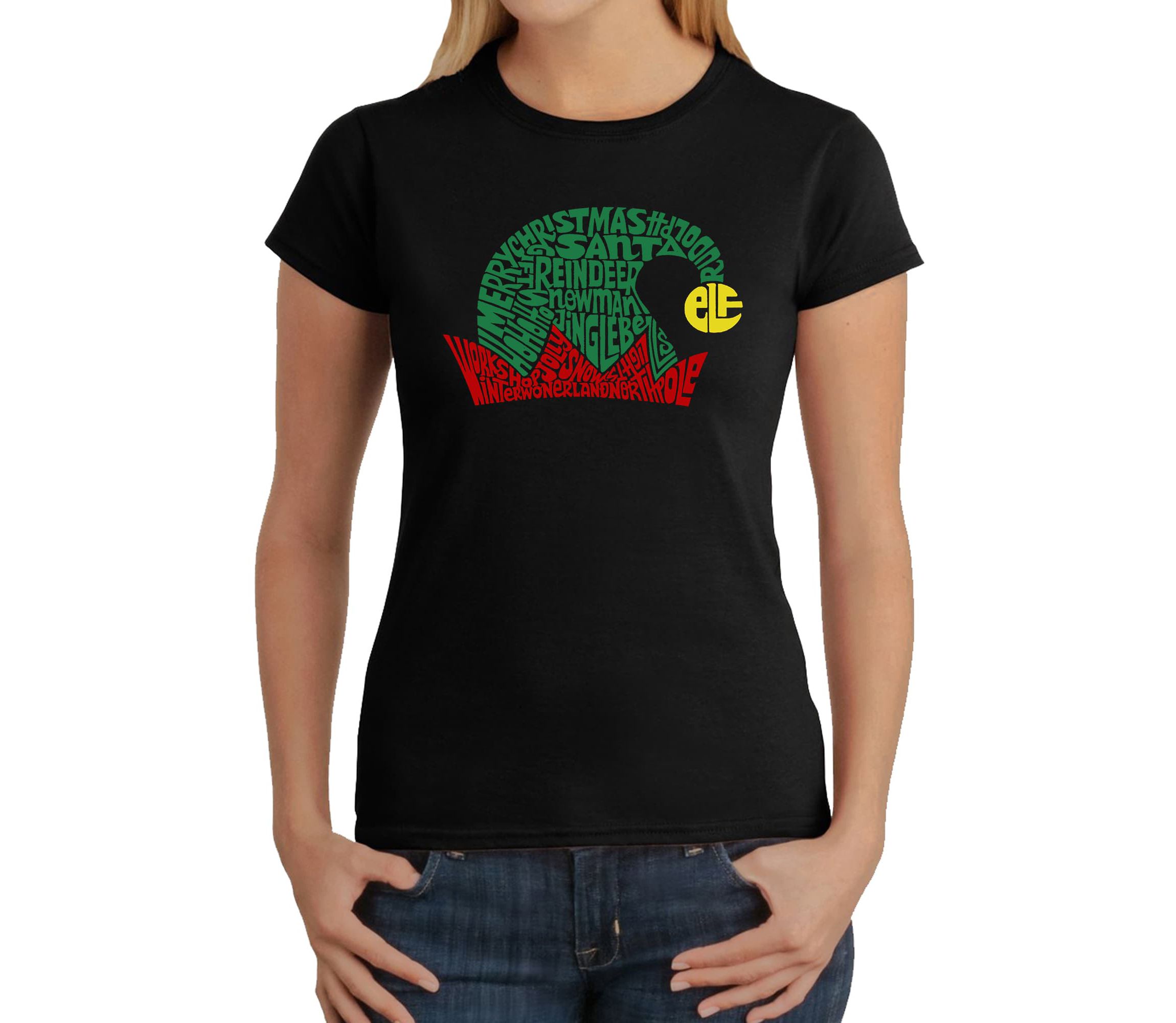 Christmas Elf Hat - Womens Word Art T-Shirt