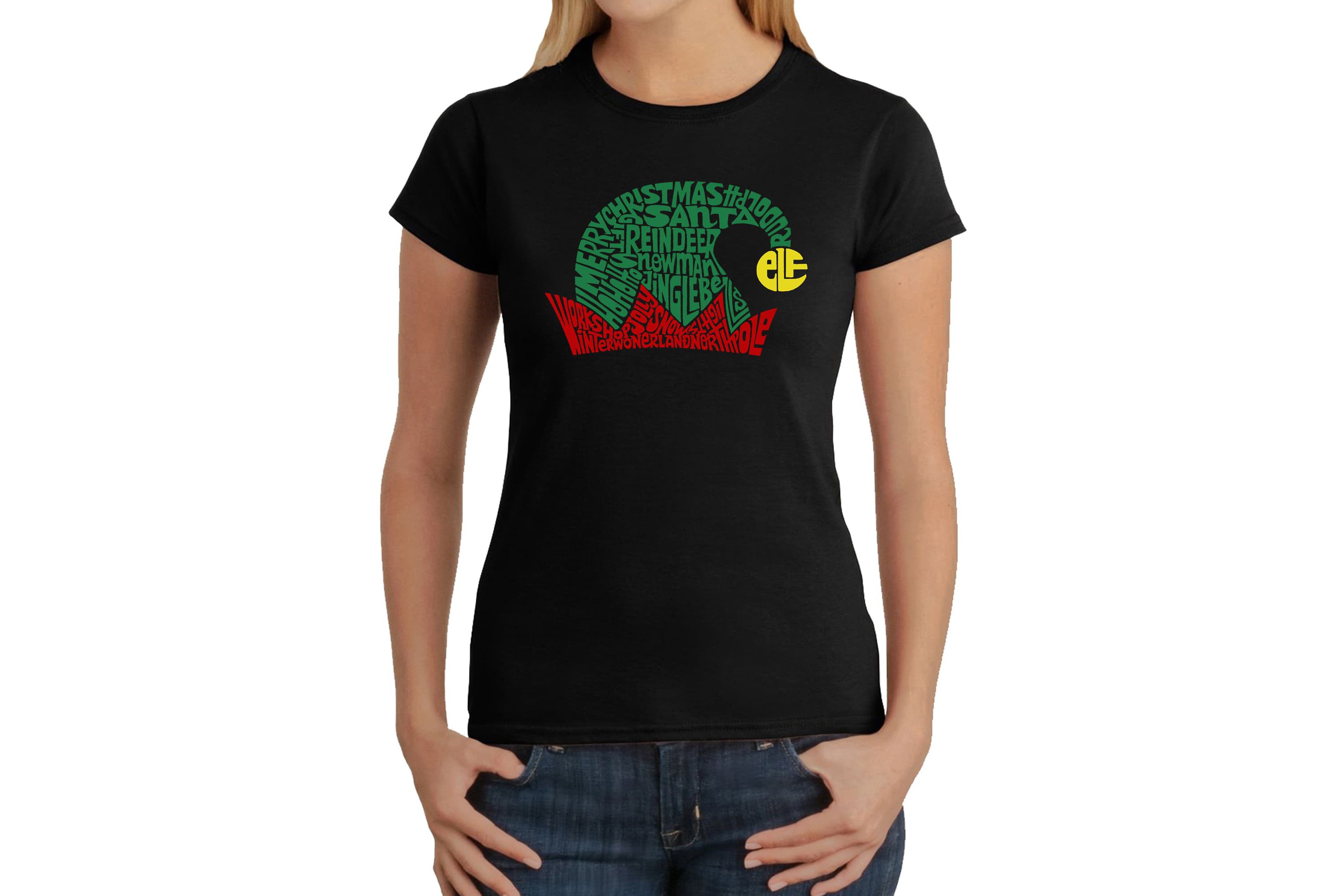 Christmas Elf Hat - Womens Word Art T-Shirt