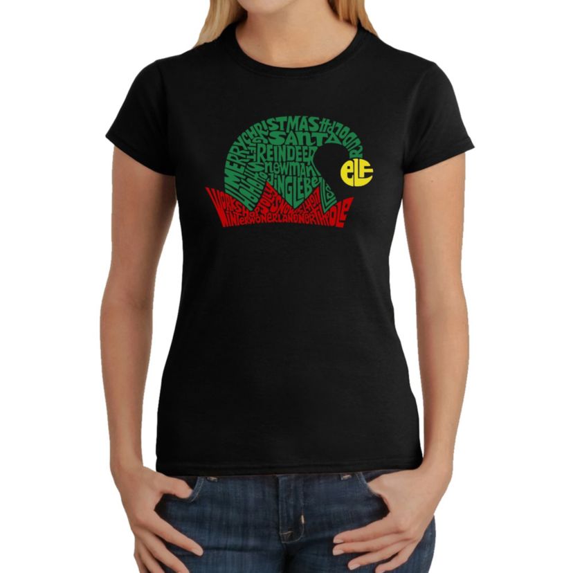 Christmas Elf Hat - Womens Word Art T-Shirt
