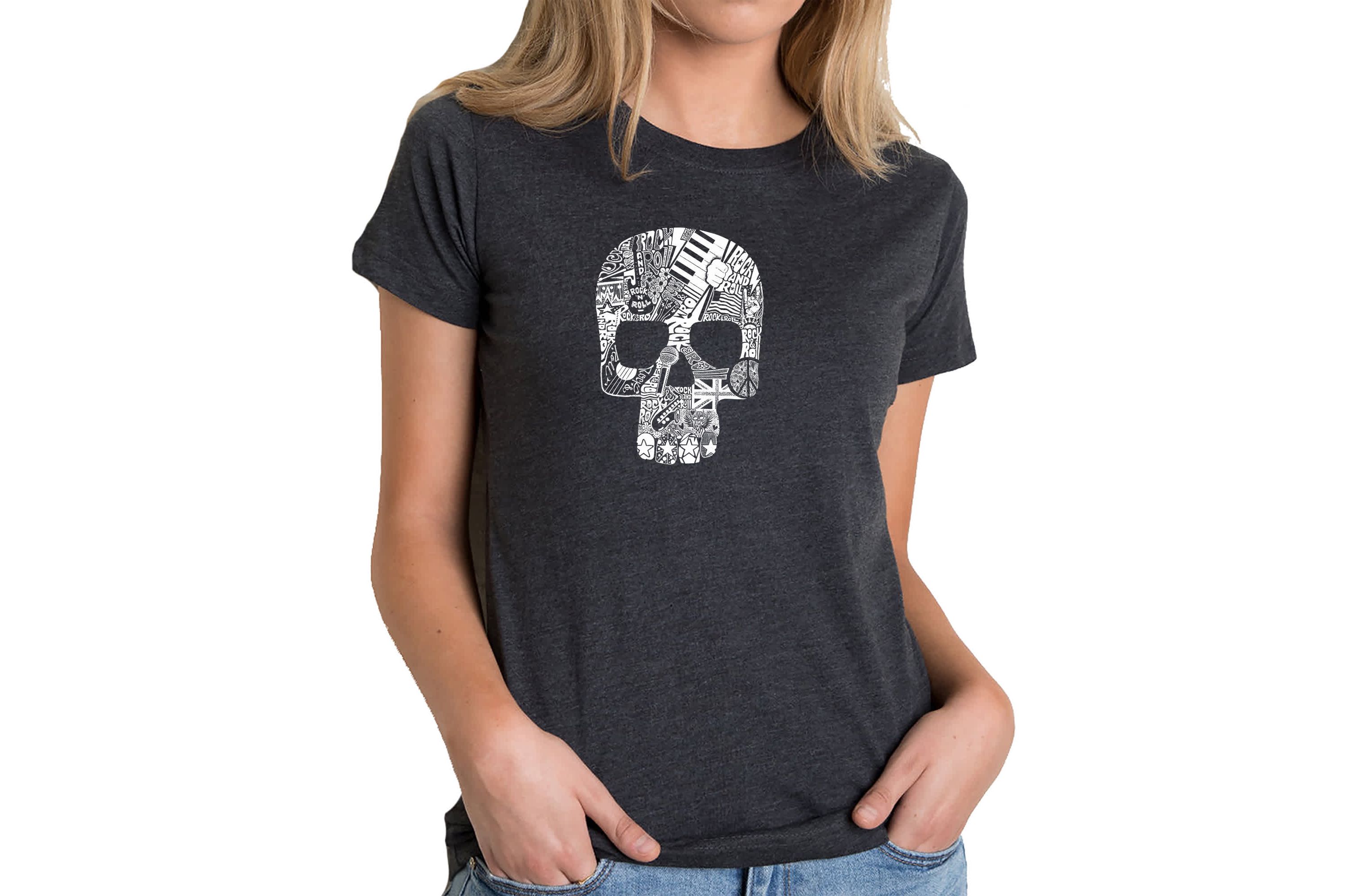 Rock n Roll Skull - Womens Premium Blend Word Art T-Shirt