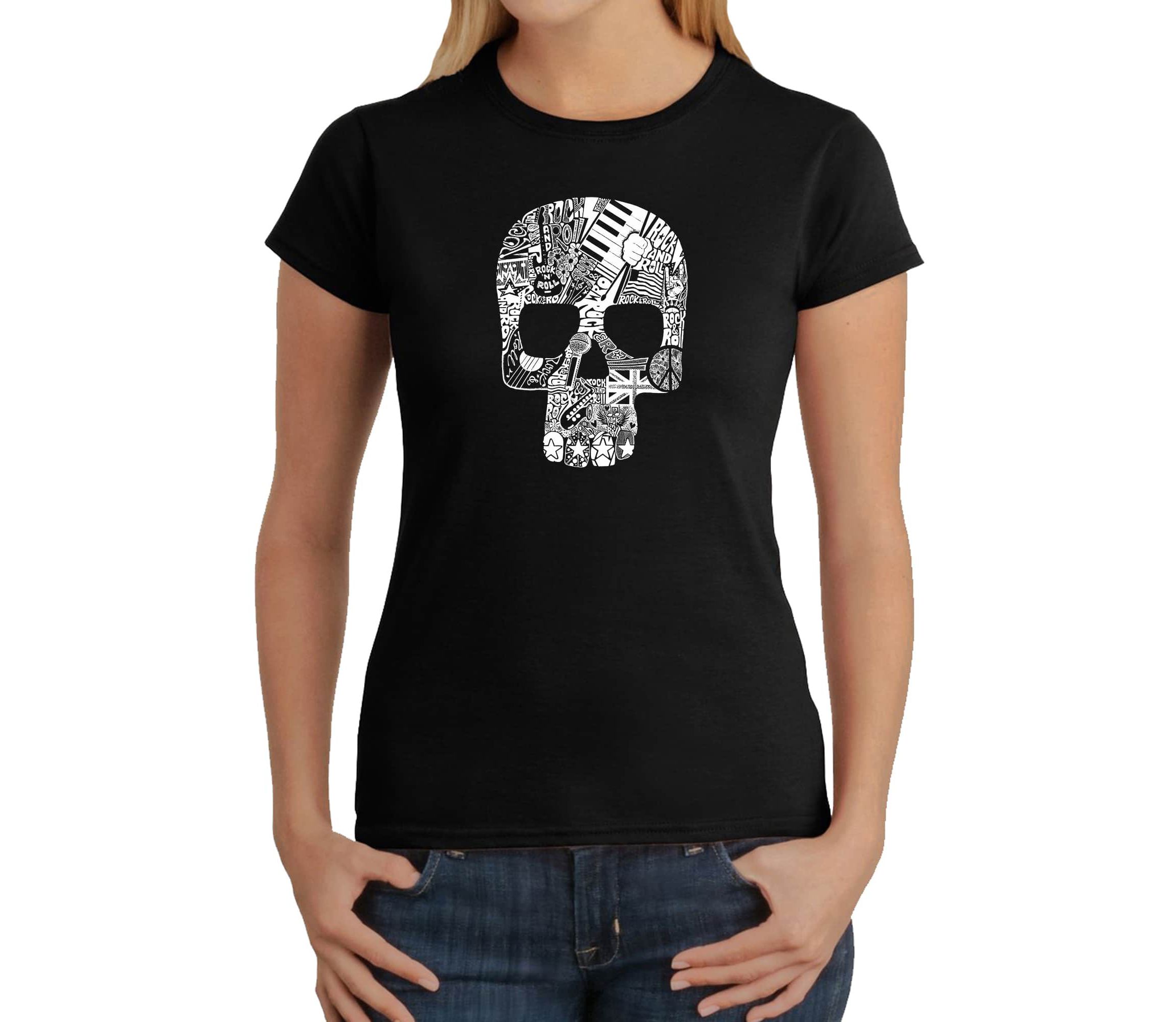 Rock n Roll Skull - Womens Word Art T-Shirt