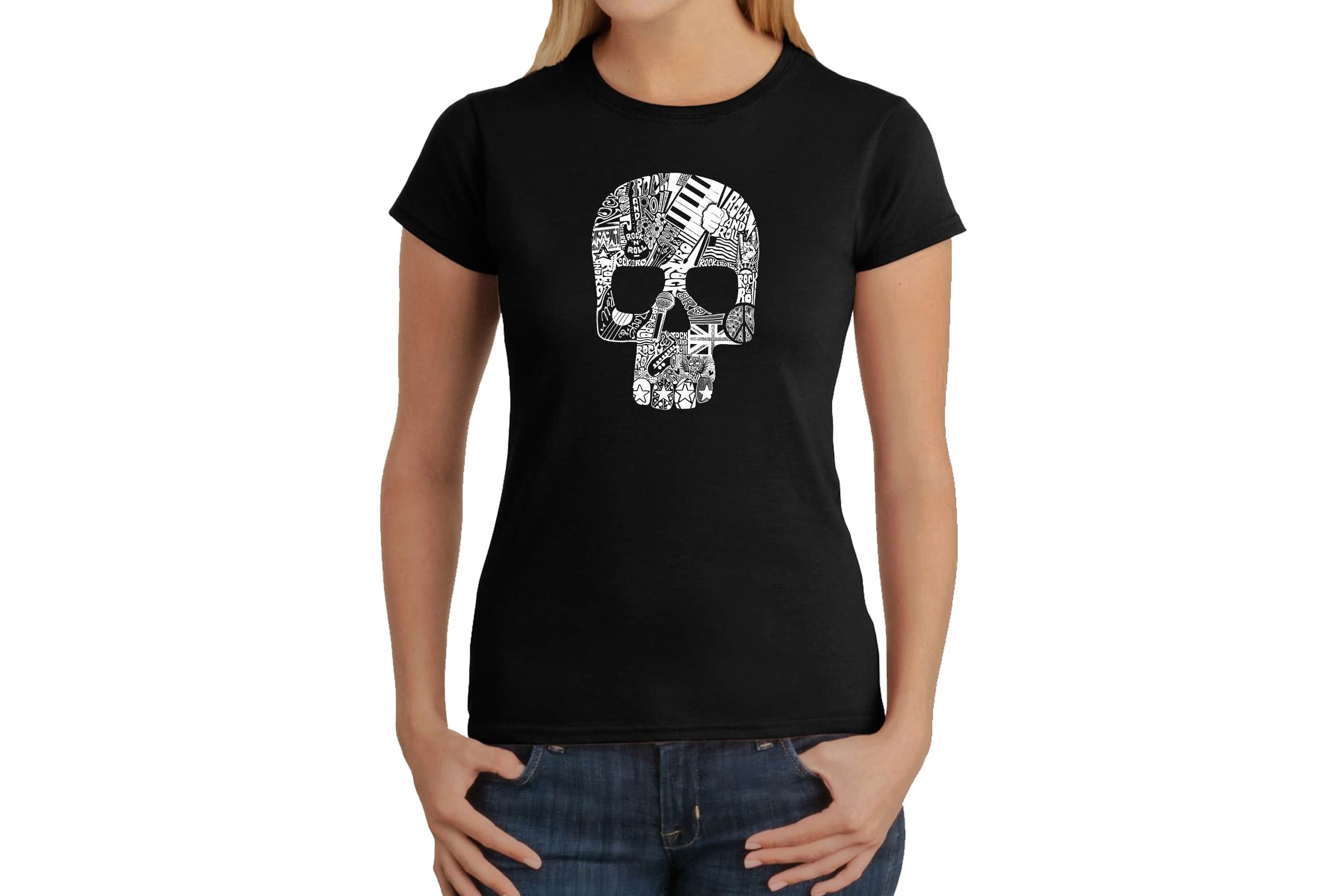 Rock n Roll Skull - Womens Word Art T-Shirt