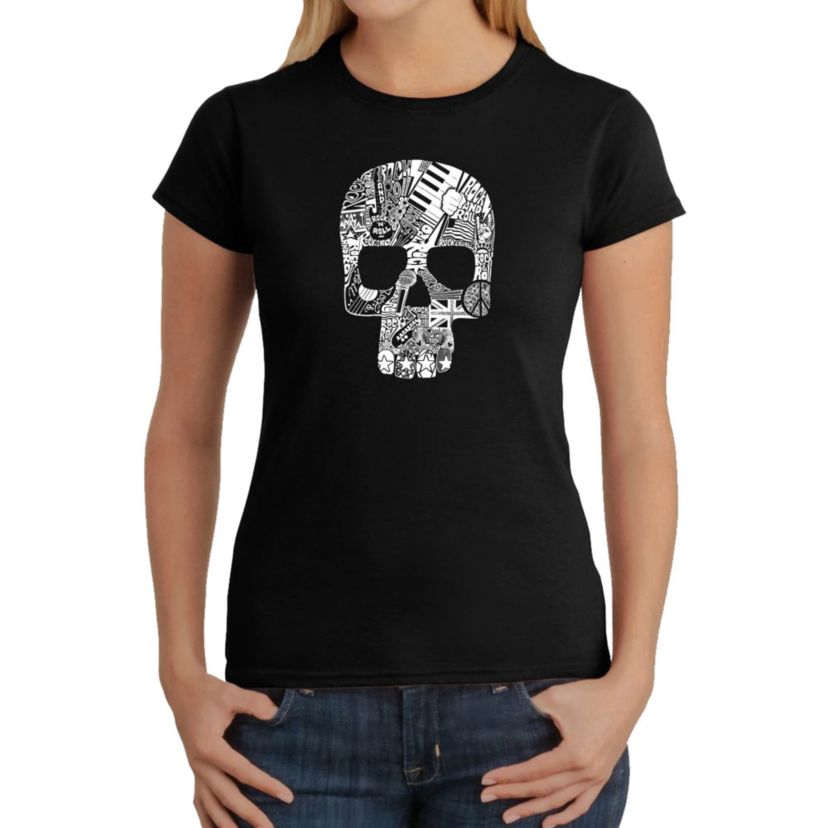 Rock n Roll Skull - Womens Word Art T-Shirt
