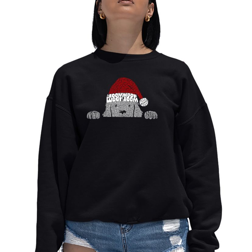 Christmas Peeking Dog - Womens Word Art Crewneck Sweatshirt