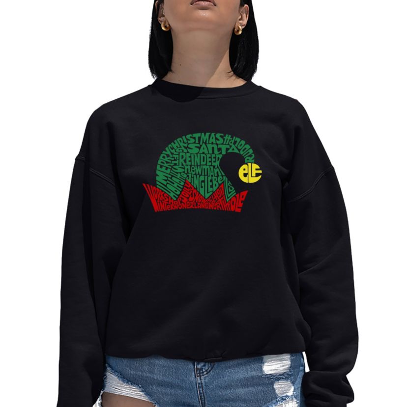 Christmas Elf Hat - Womens Word Art Crewneck Sweatshirt