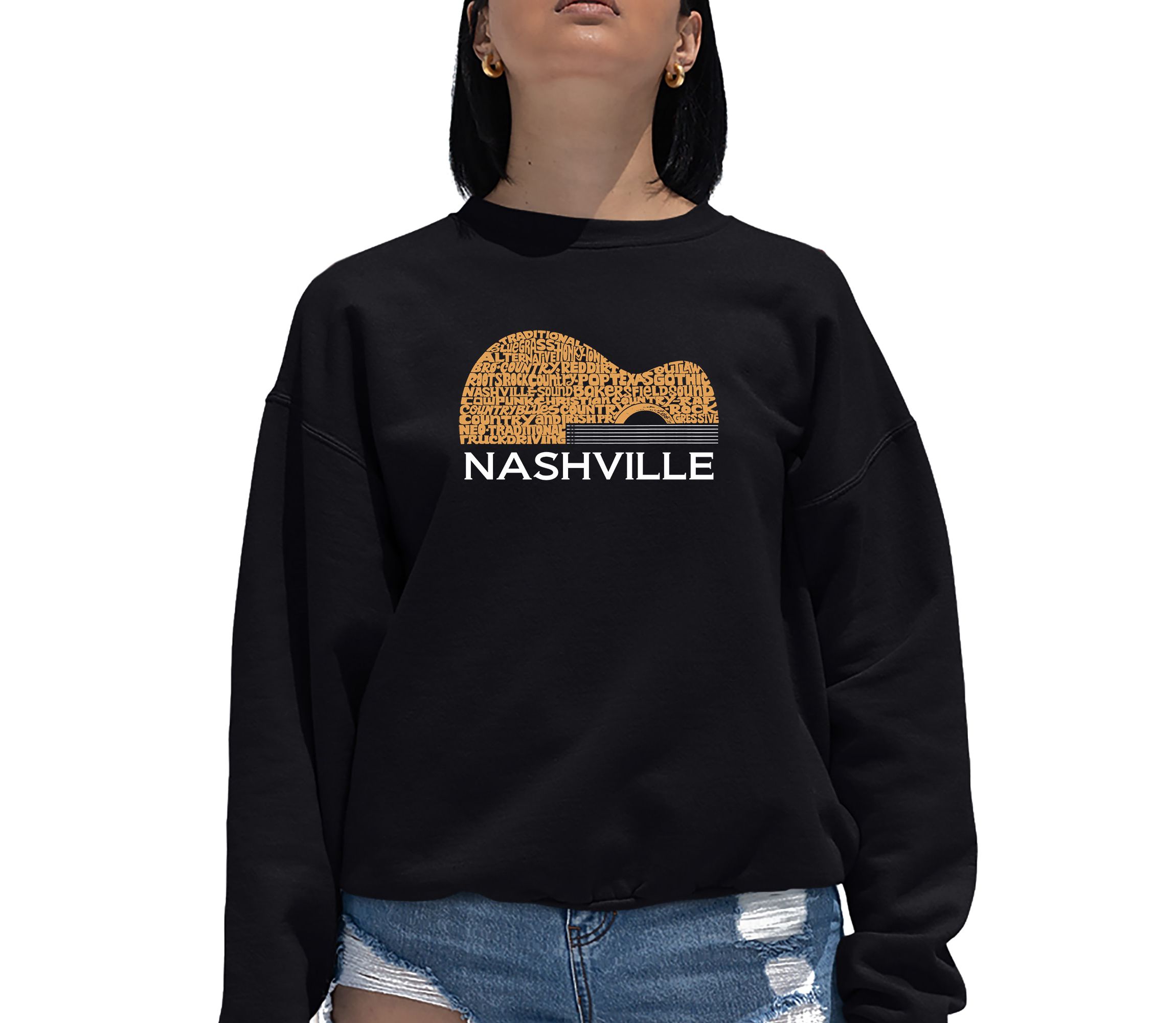 Nashville Guitar - Womens Word Art Crewneck Sweatshirt
