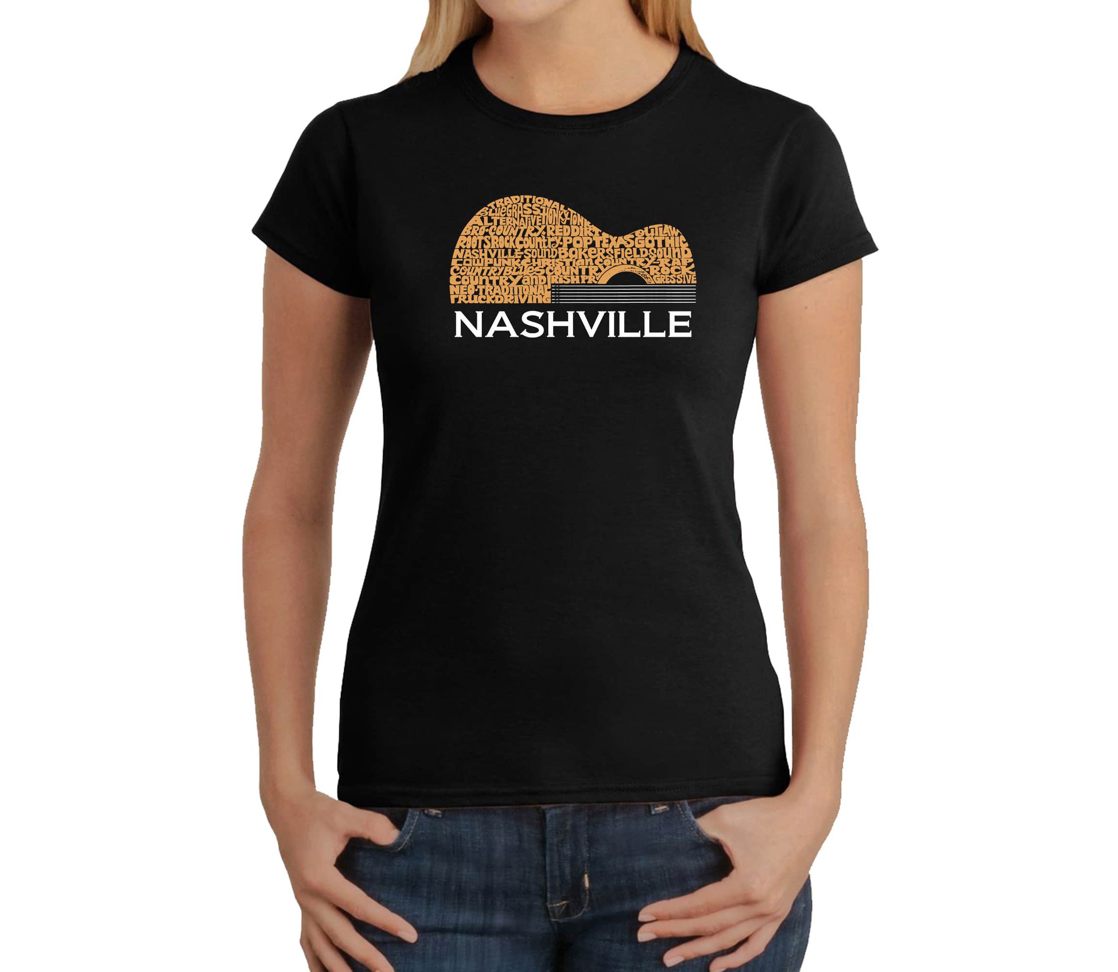Nashville Guitar - Womens Word Art T-Shirt