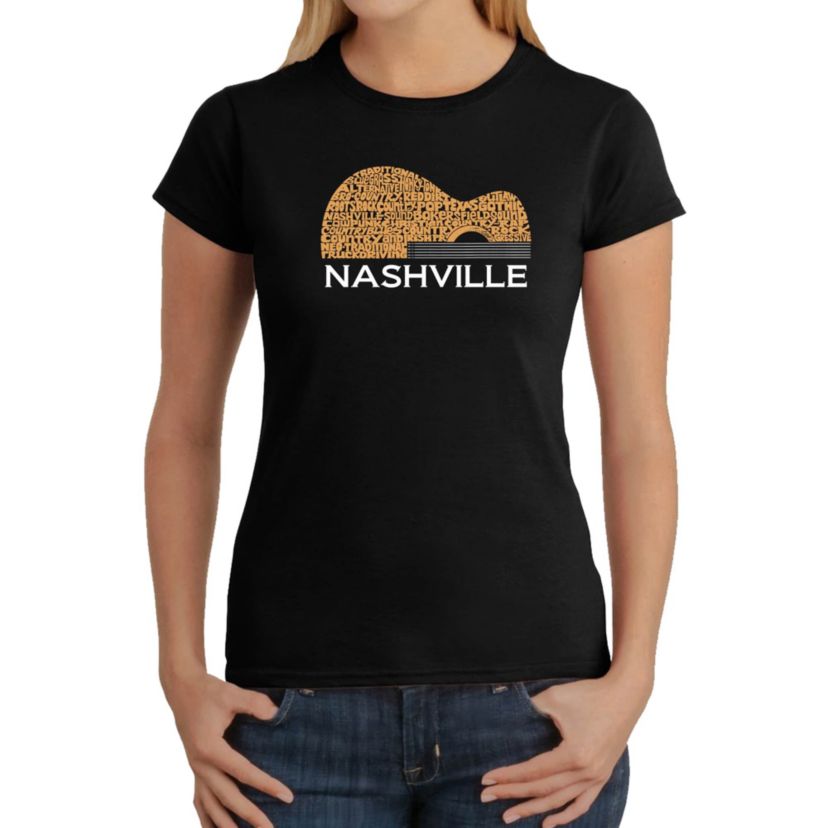 Nashville Guitar - Womens Word Art T-Shirt