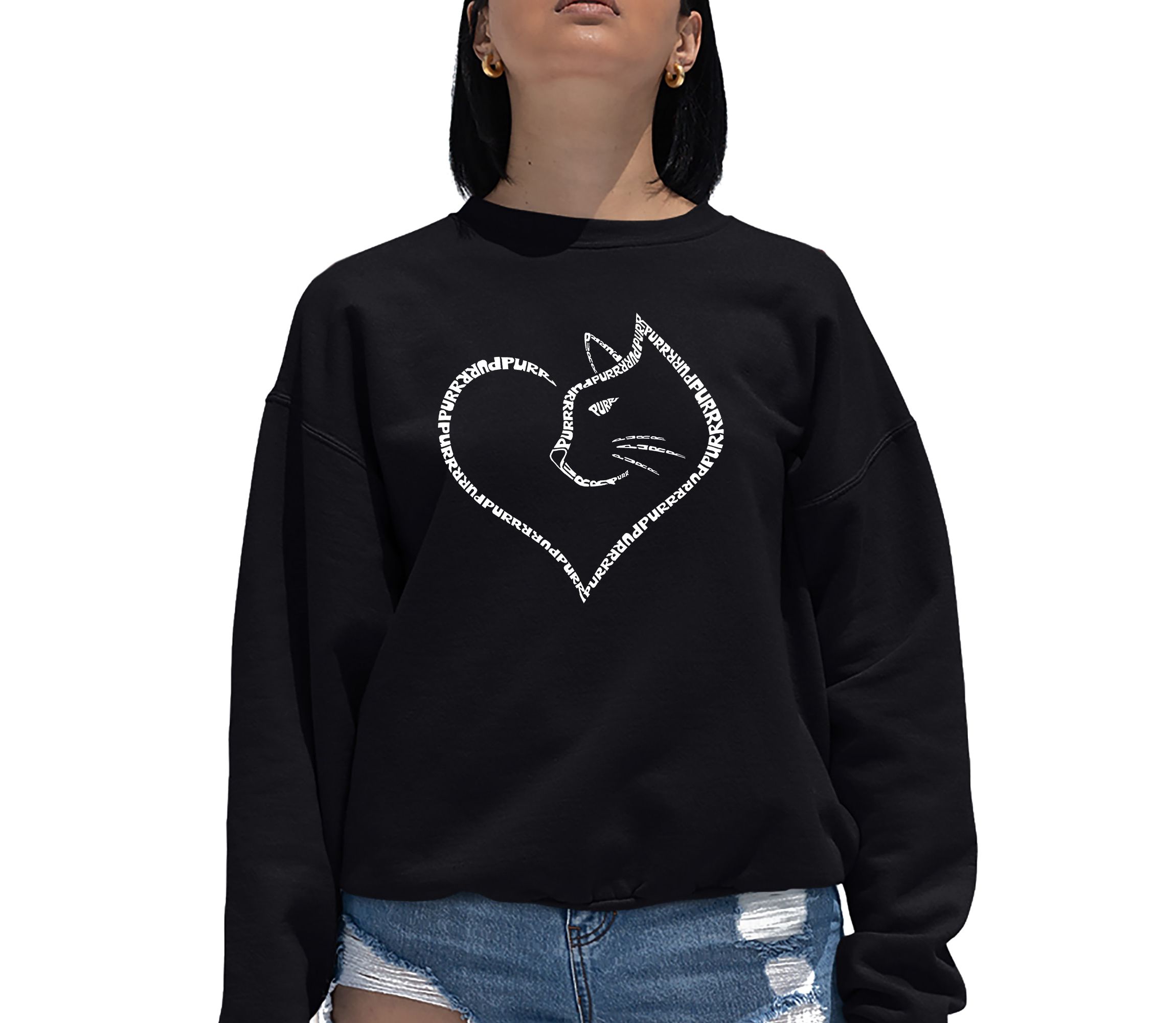 Cat Heart - Womens Word Art Crewneck Sweatshirt