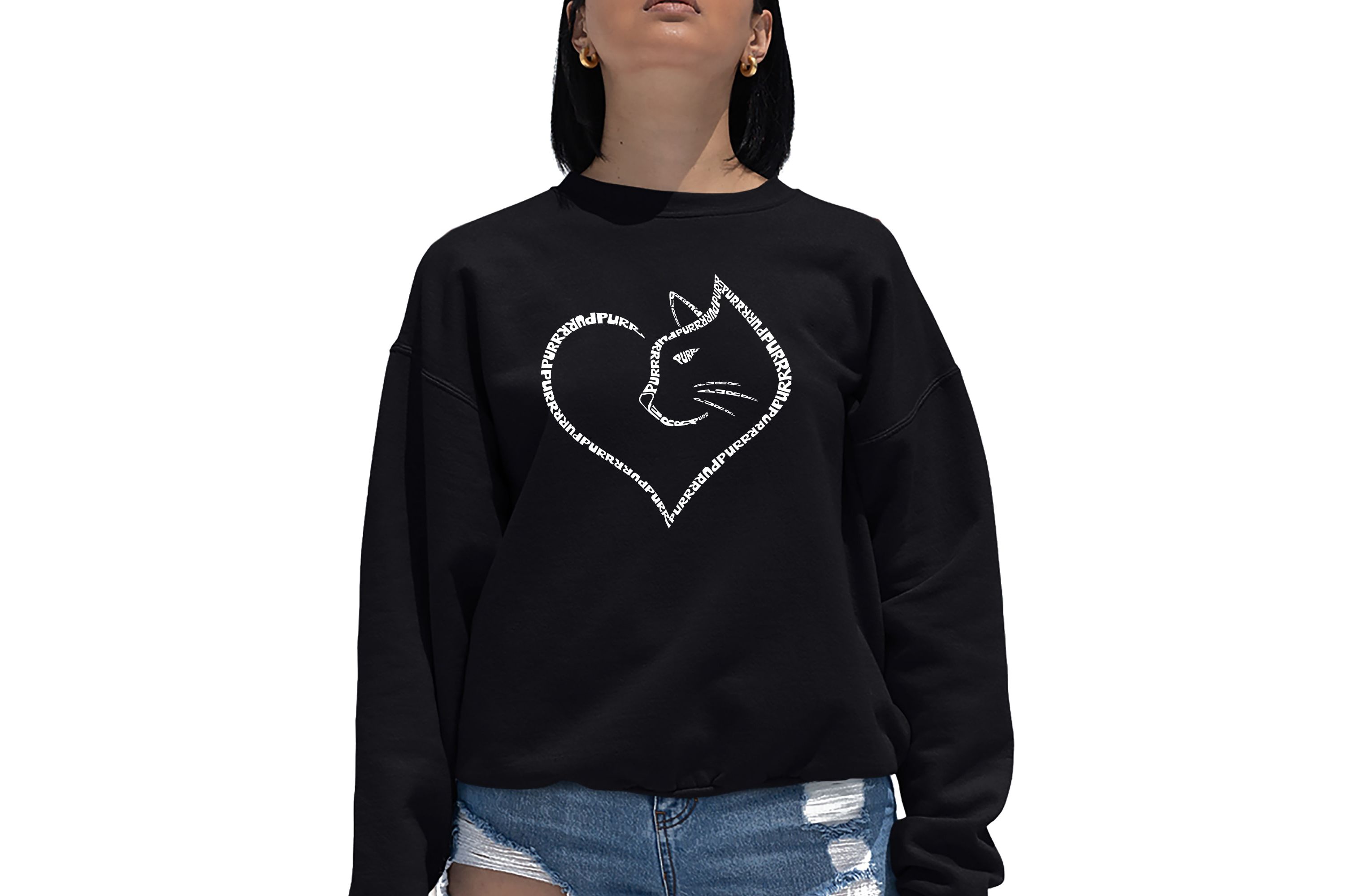 Cat Heart - Womens Word Art Crewneck Sweatshirt