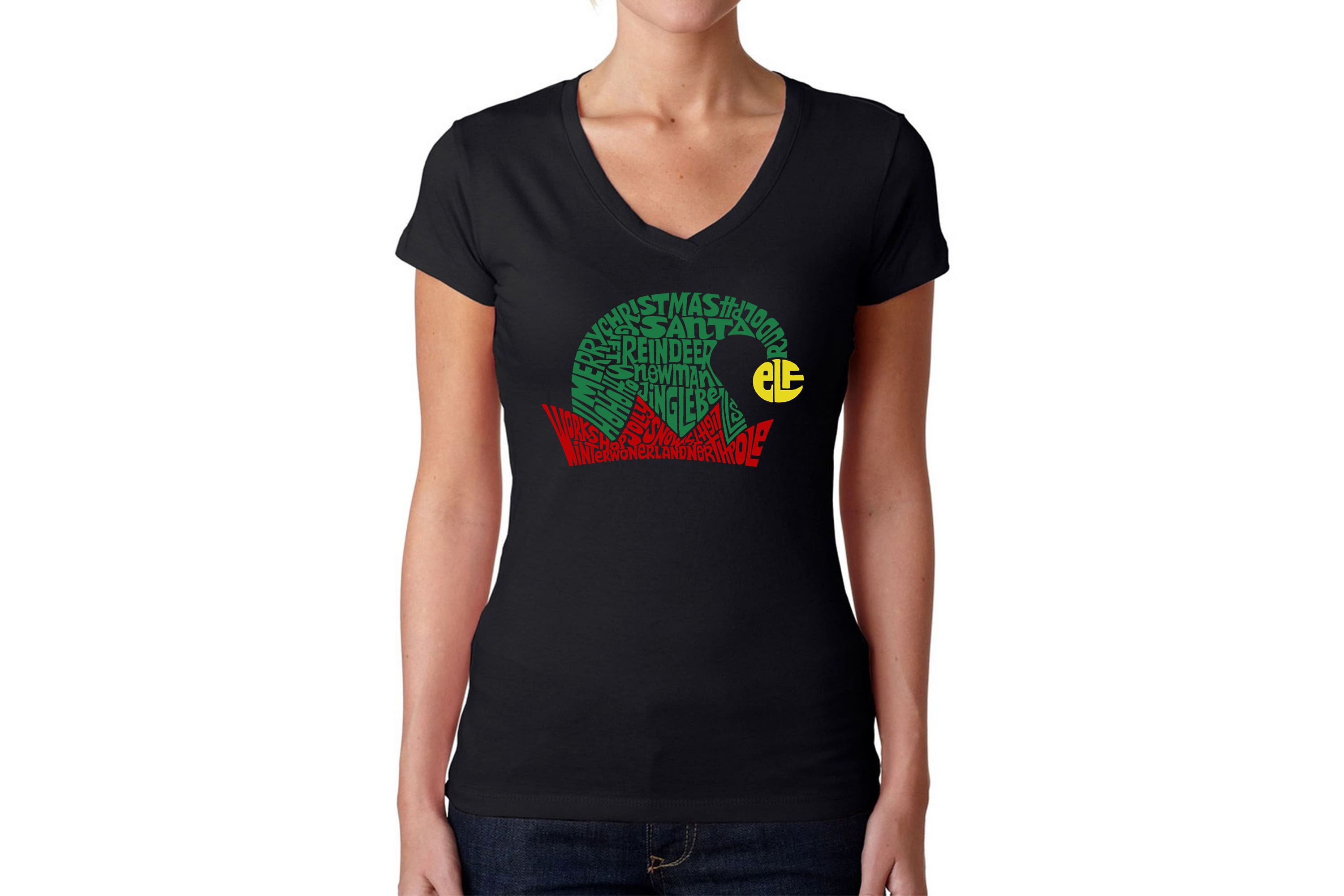 Christmas Elf Hat - Womens Word Art V-Neck T-Shirt