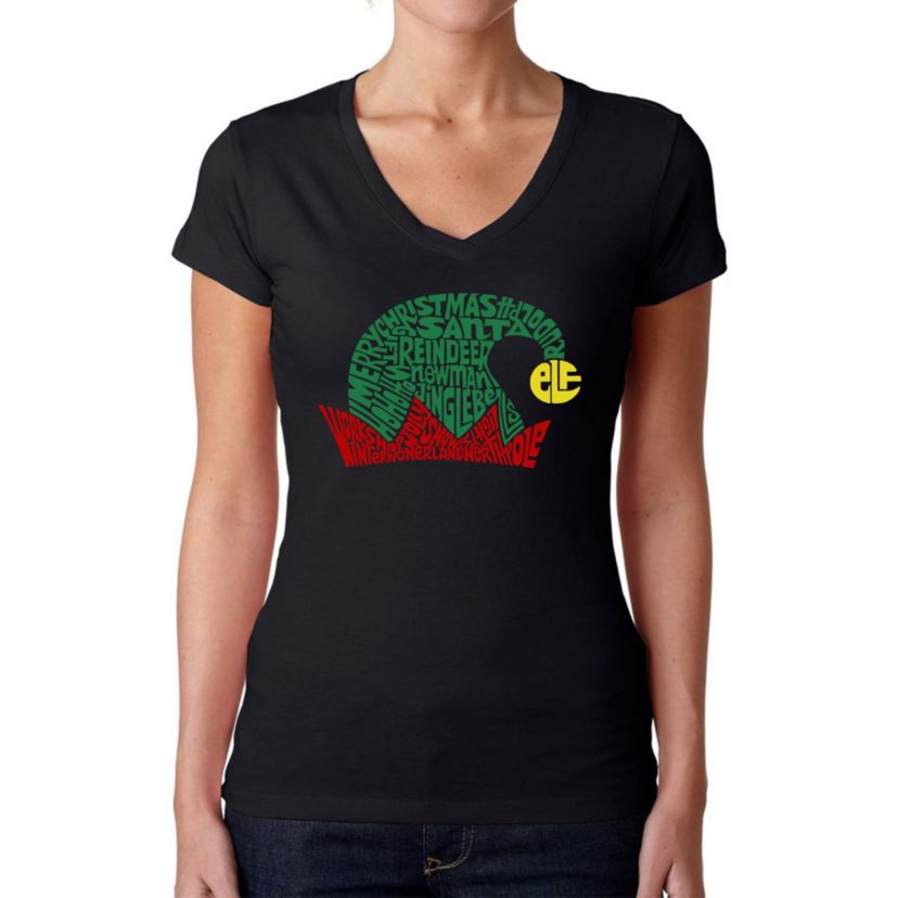 Christmas Elf Hat - Womens Word Art V-Neck T-Shirt