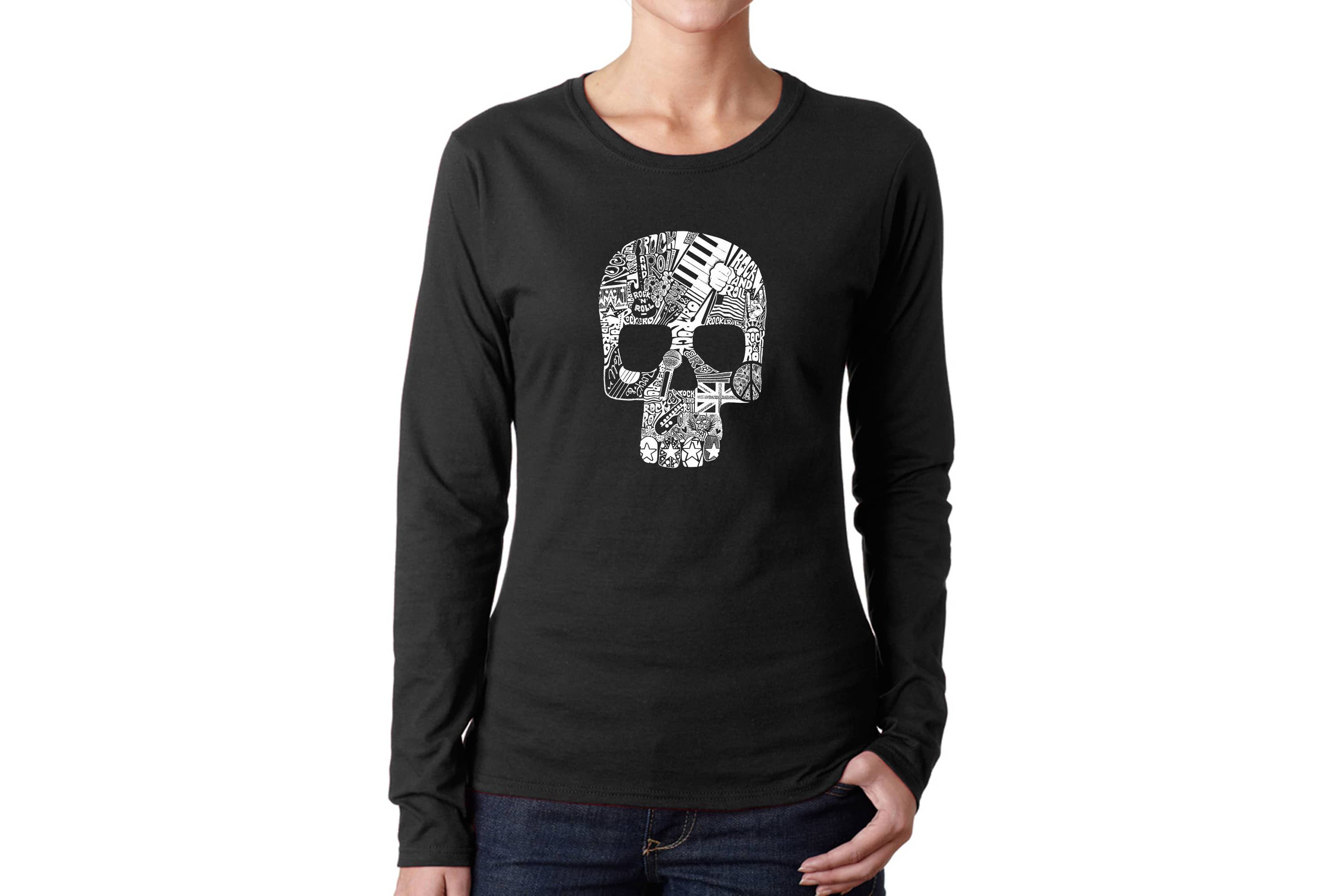 Rock n Roll Skull - Womens Word Art Long Sleeve T-Shirt
