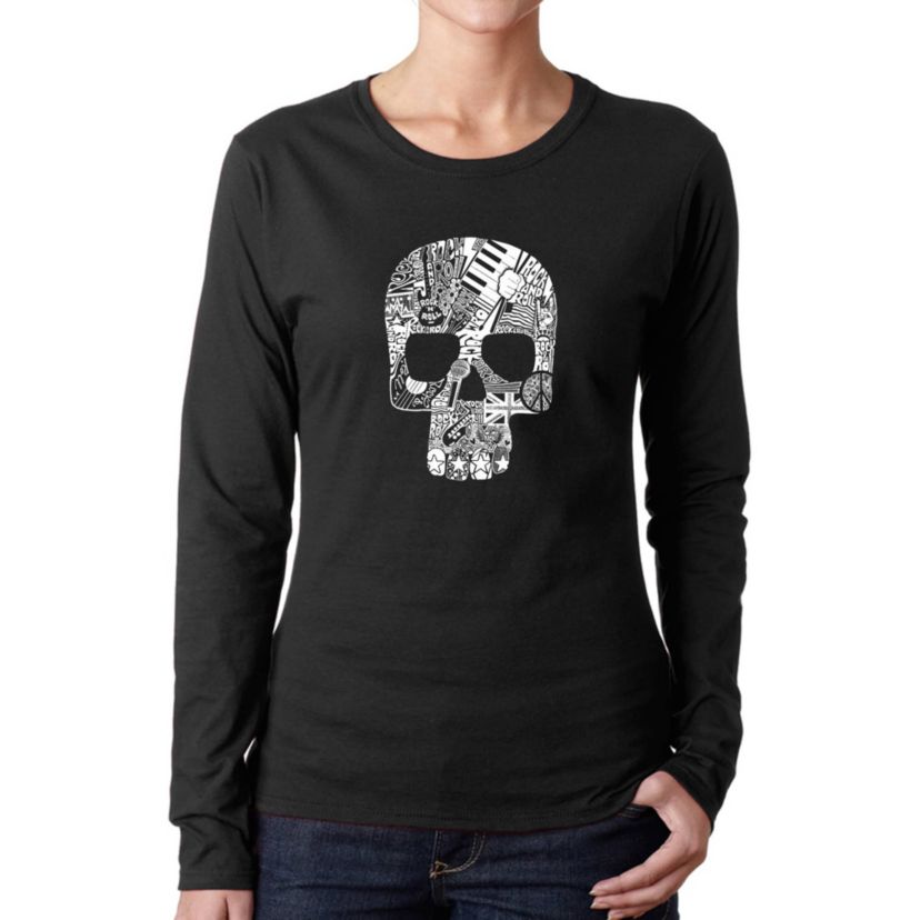Rock n Roll Skull - Womens Word Art Long Sleeve T-Shirt