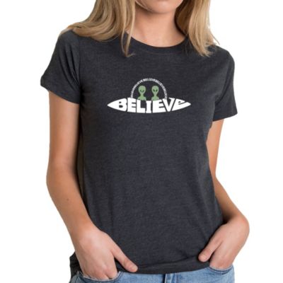 LA Pop Art Believe UFO - Women's Premium Blend Word Art T-Shirt, Black, Small