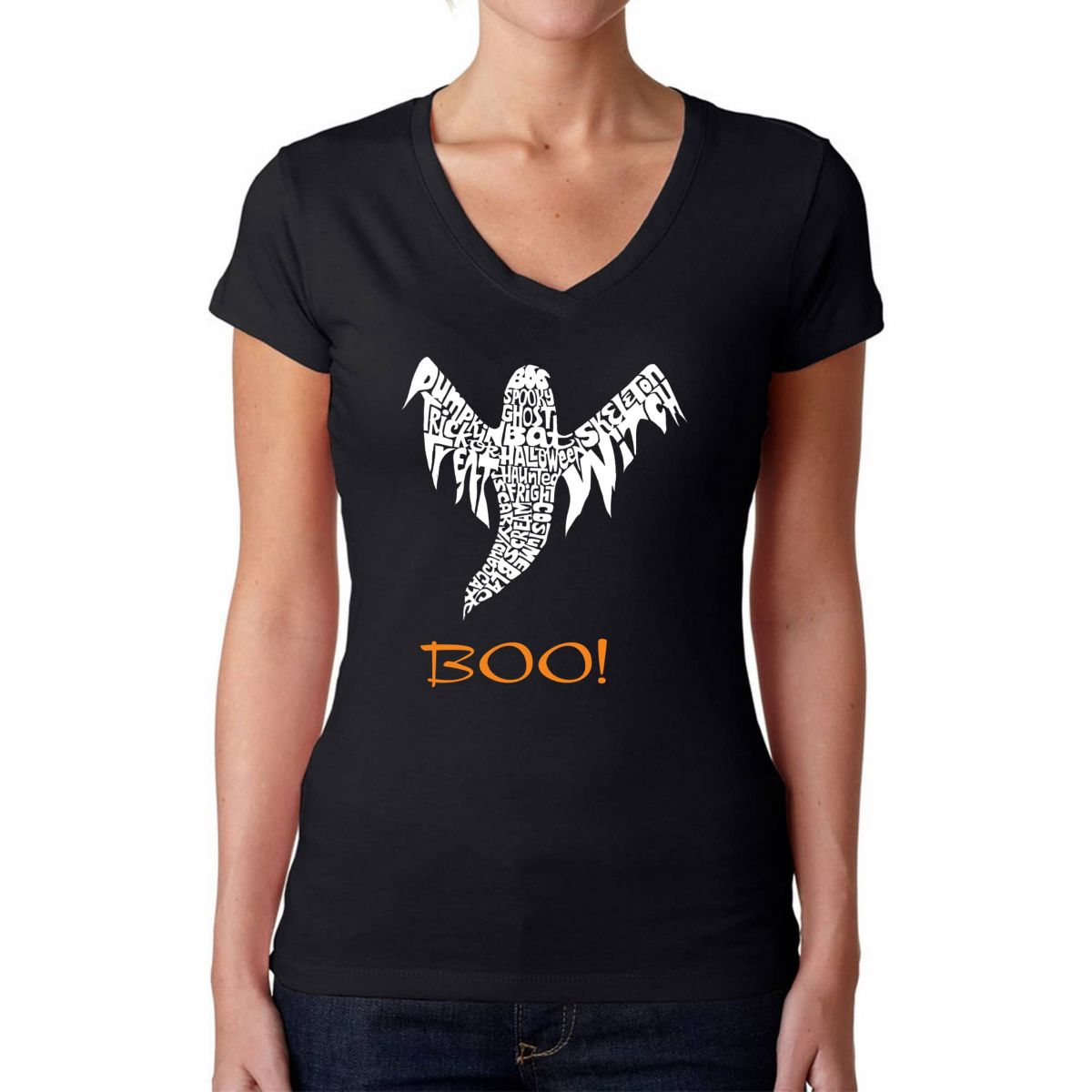 Halloween Ghost - Womens Word Art V-Neck T-Shirt