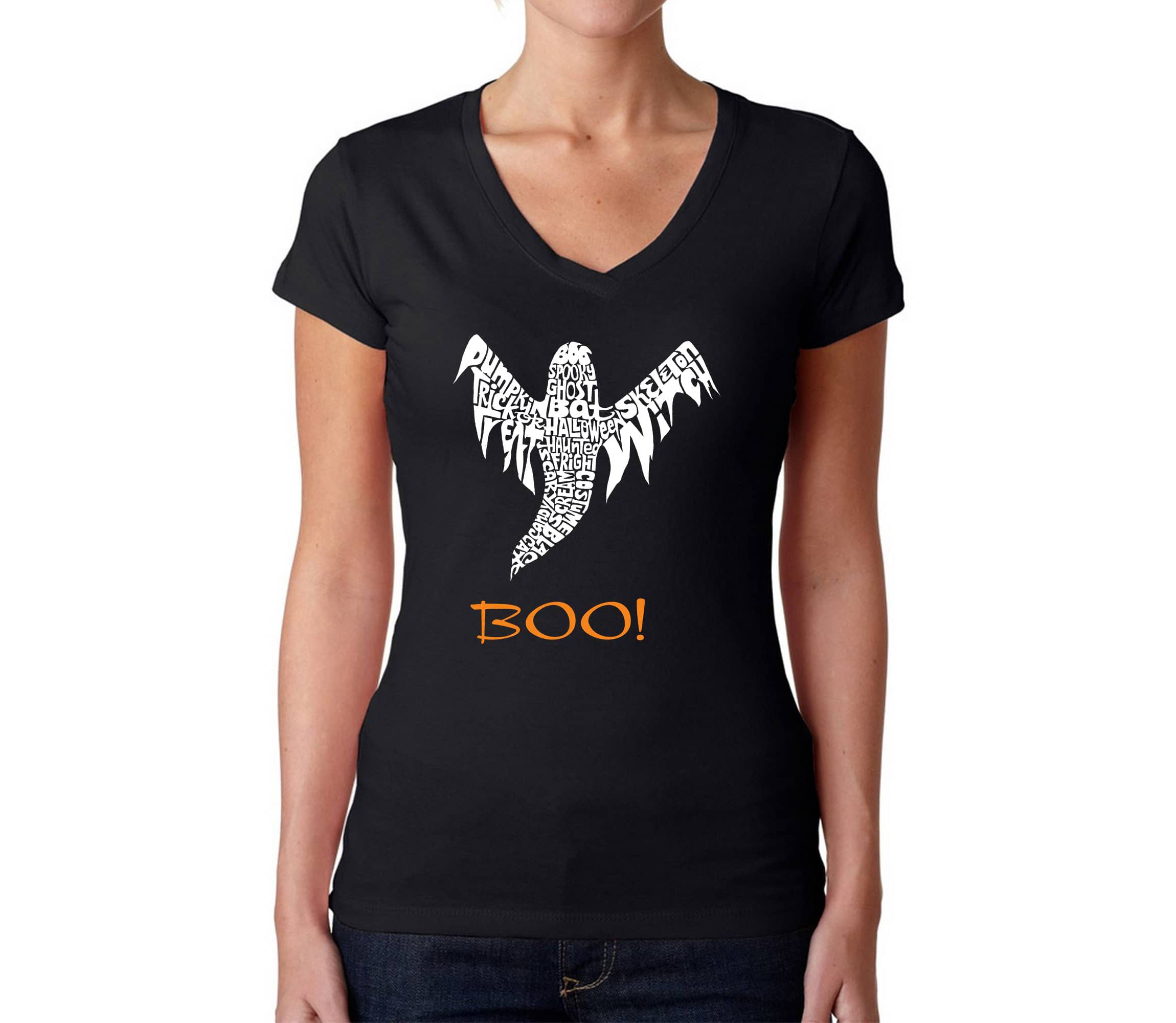 Halloween Ghost - Womens Word Art V-Neck T-Shirt