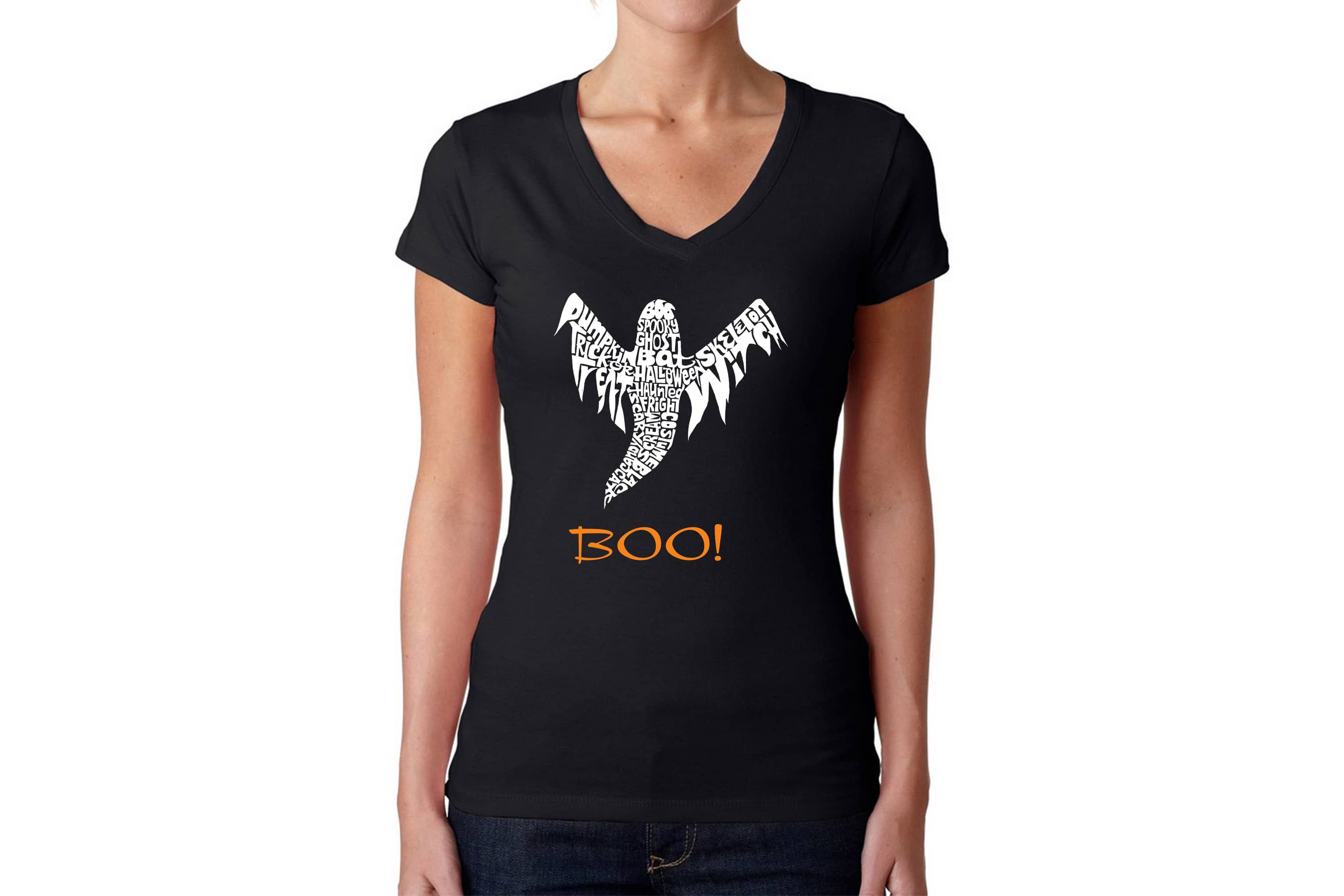 Halloween Ghost - Womens Word Art V-Neck T-Shirt