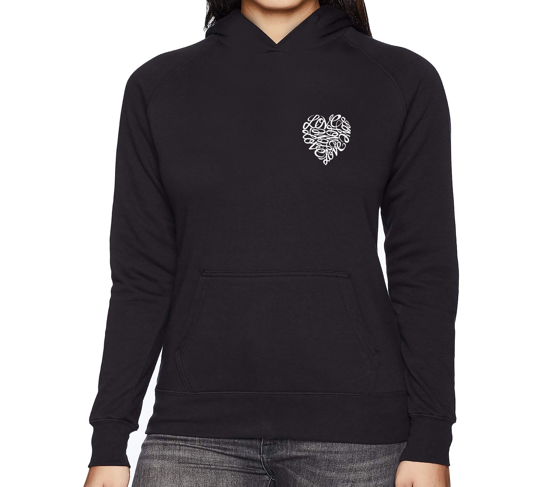 Cursive Heart - Womens Word Art Hooded Sweatshirt