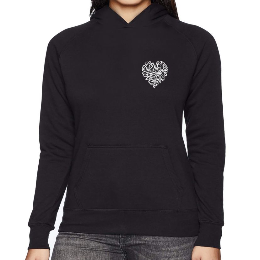 Cursive Heart - Womens Word Art Hooded Sweatshirt