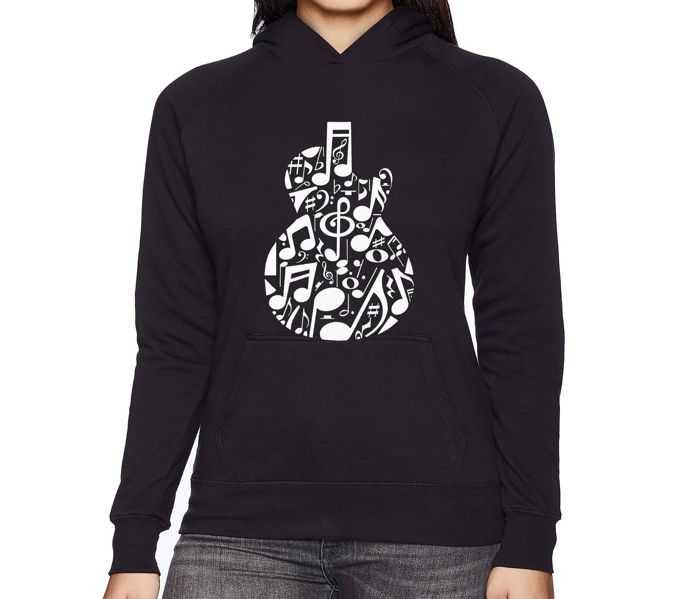 Music Notes Guitar - Womens Word Art Hooded Sweatshirt