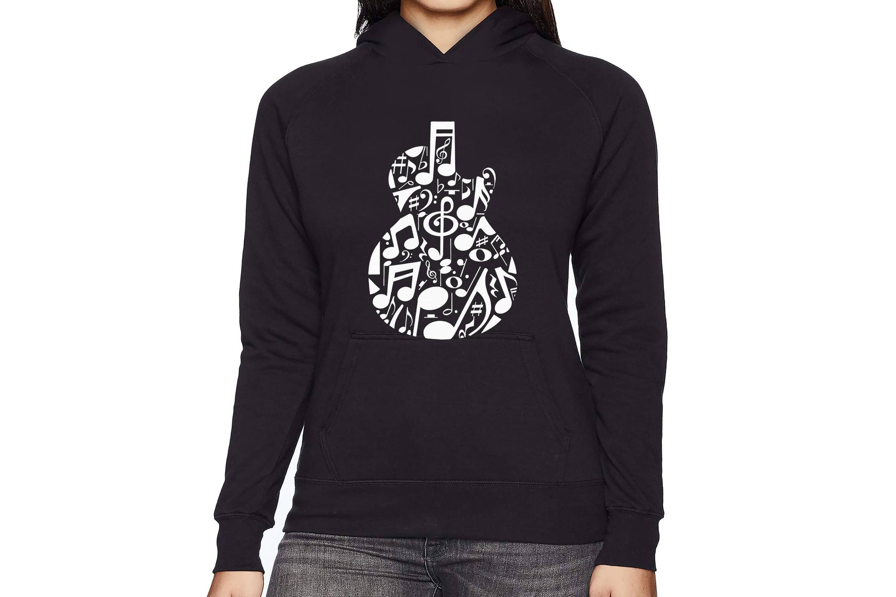 Music Notes Guitar - Womens Word Art Hooded Sweatshirt