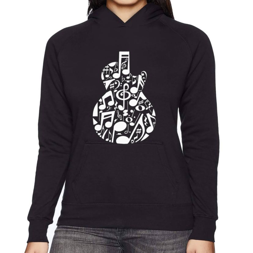 Music Notes Guitar - Womens Word Art Hooded Sweatshirt