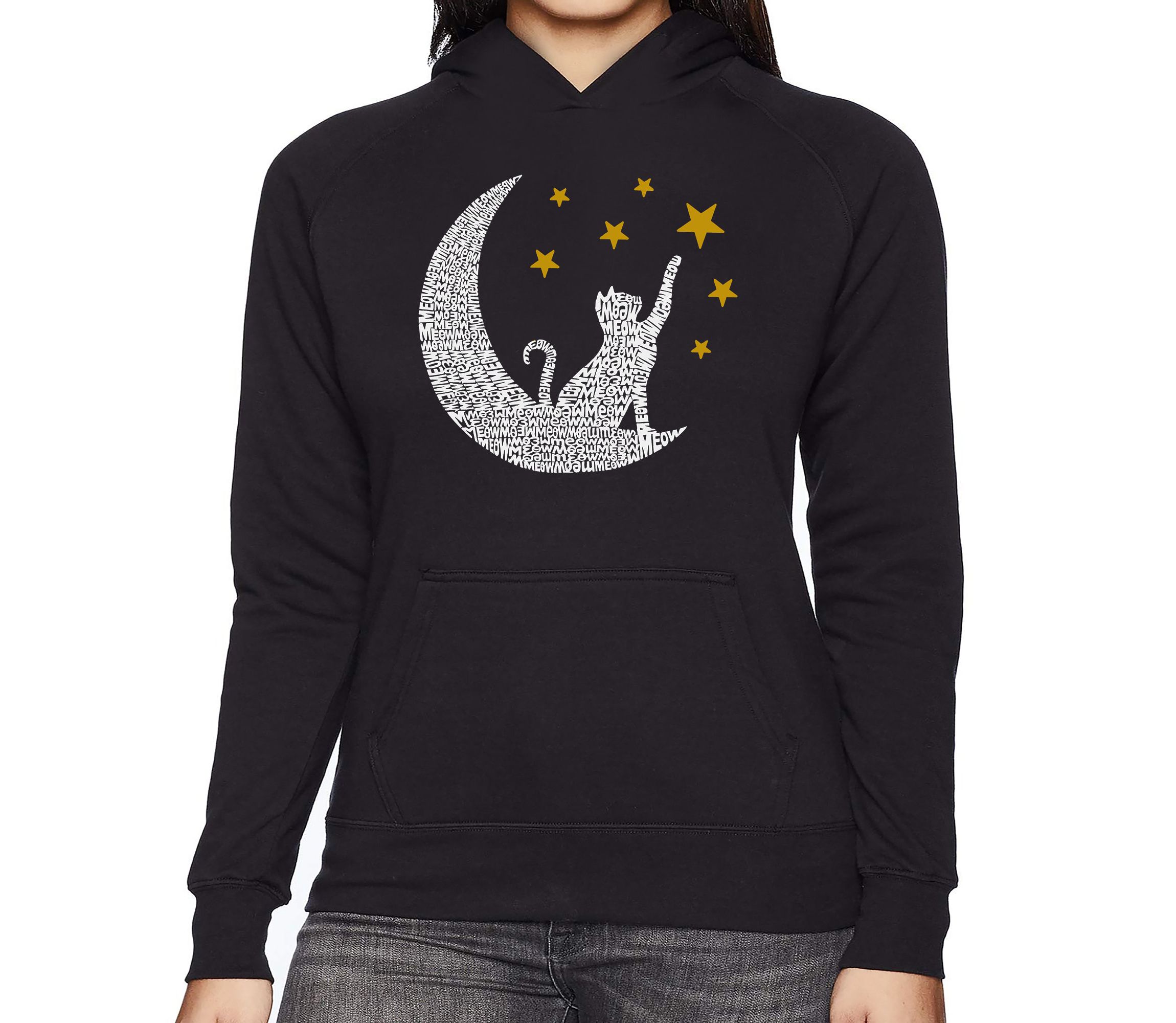Cat Moon - Womens Word Art Hooded Sweatshirt