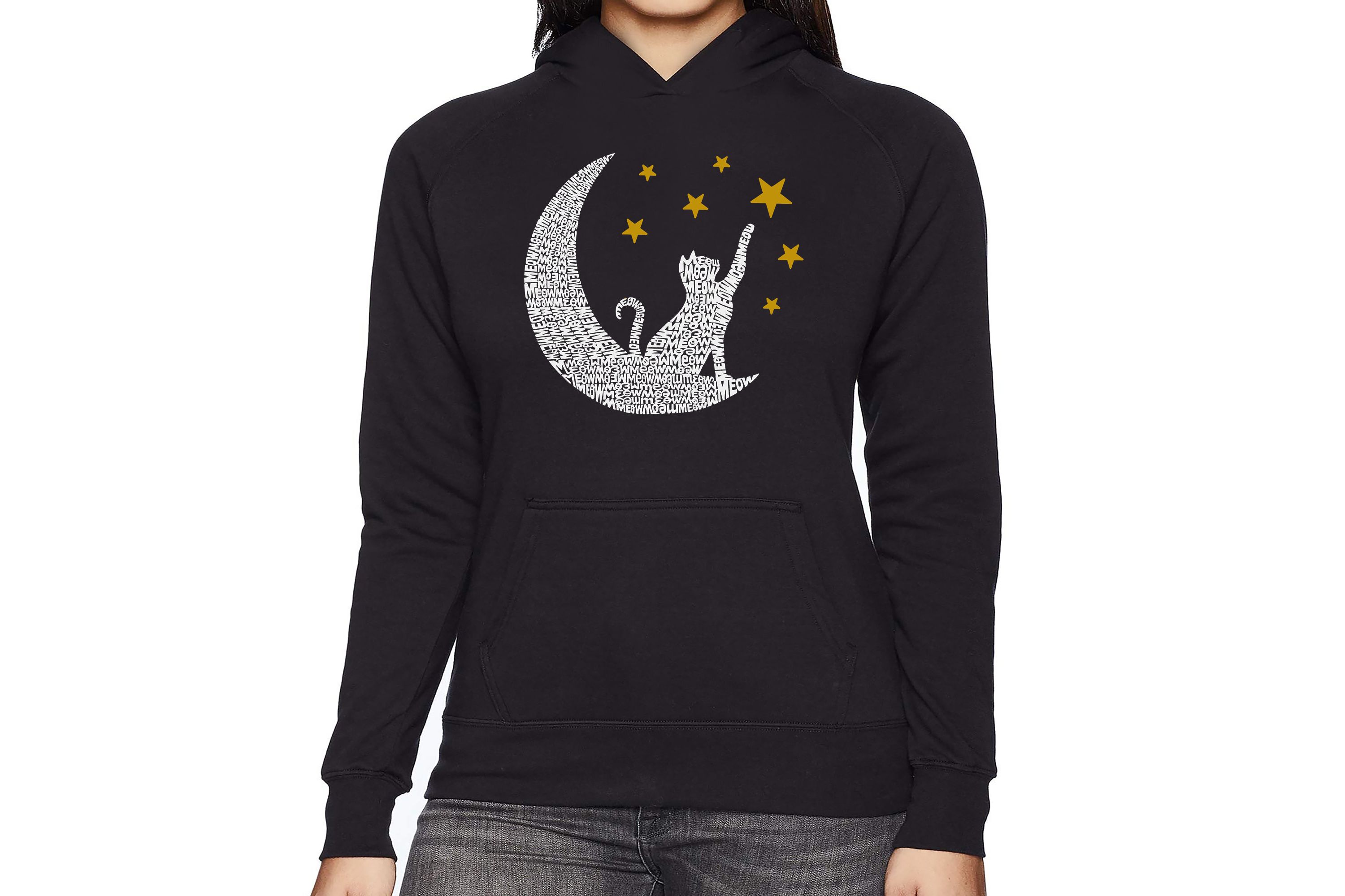 Cat Moon - Womens Word Art Hooded Sweatshirt