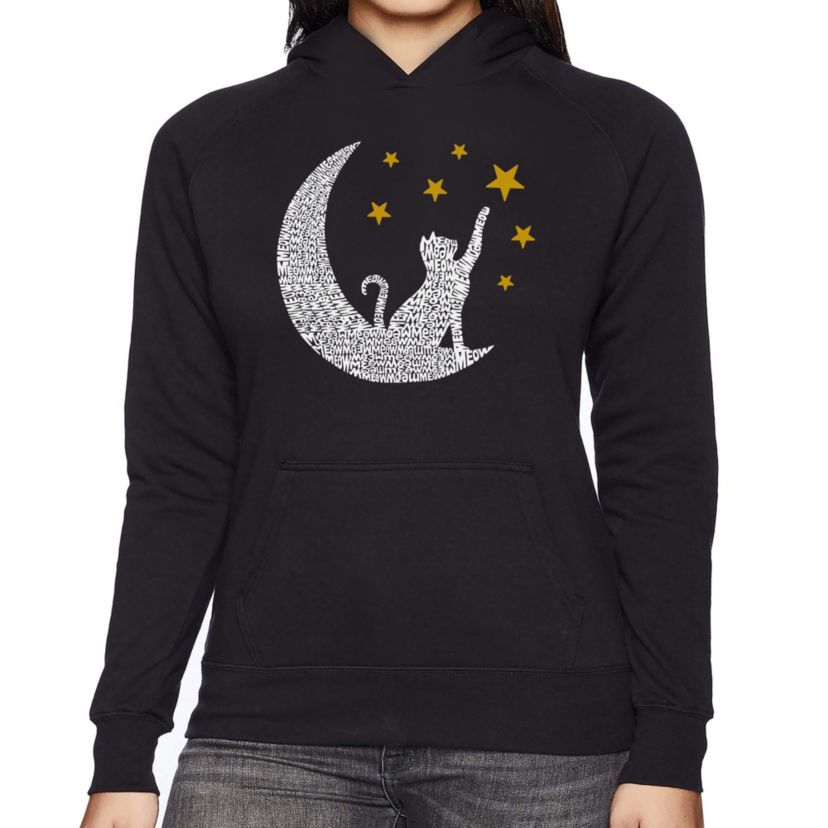 Cat Moon - Womens Word Art Hooded Sweatshirt