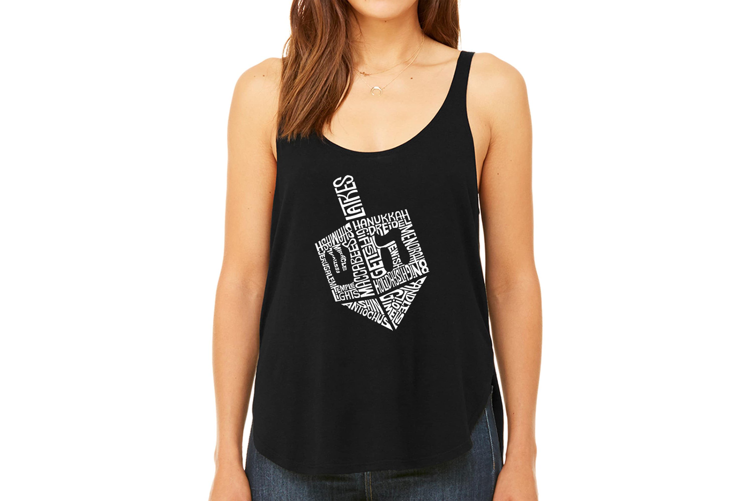 Hanukkah Dreidel - Womens Premium Word Art Flowy Tank Top