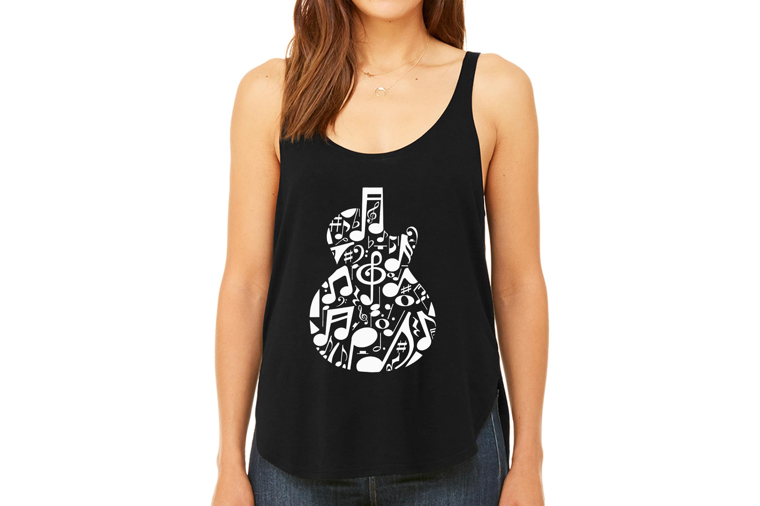 Music Notes Guitar - Womens Premium Word Art Flowy Tank Top
