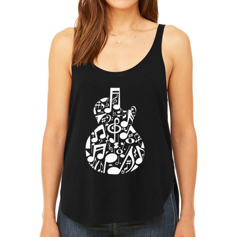 Music Notes Guitar - Womens Premium Word Art Flowy Tank Top