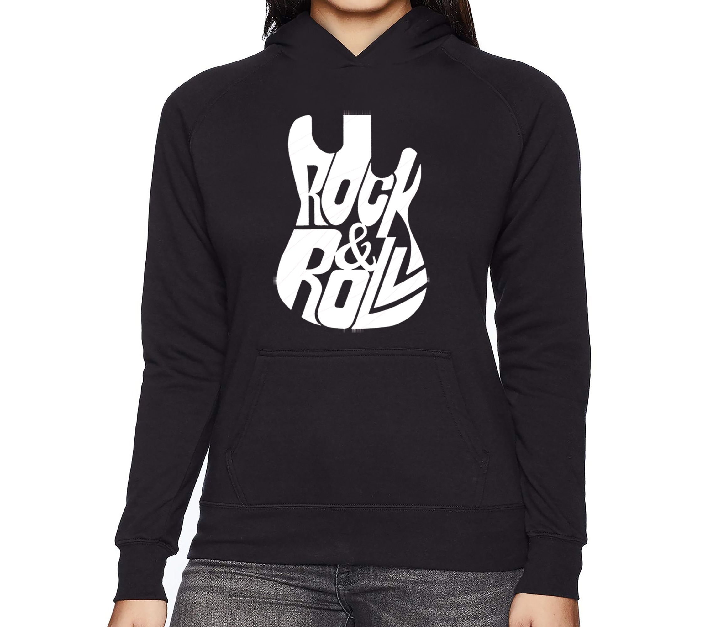 Rock And Roll Guitar - Womens Word Art Hooded Sweatshirt