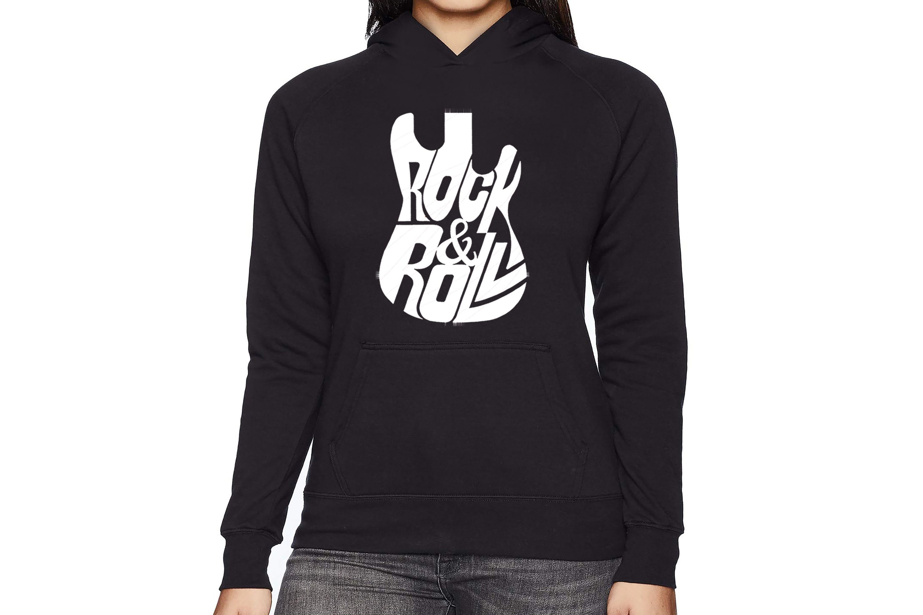 Rock And Roll Guitar - Womens Word Art Hooded Sweatshirt