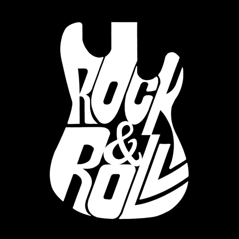 Rock And Roll Guitar - Womens Word Art Hooded Sweatshirt