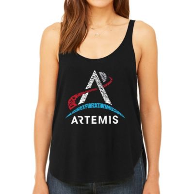 LA Pop Art NASA Artemis Logo - Women's Premium Word Art Flowy Tank Top, Black, XL