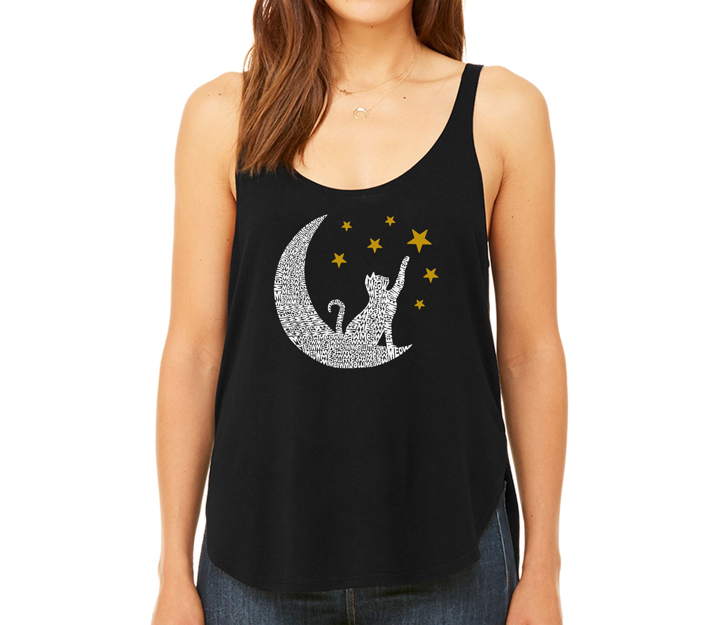 Cat Moon - Womens Premium Word Art Flowy Tank Top