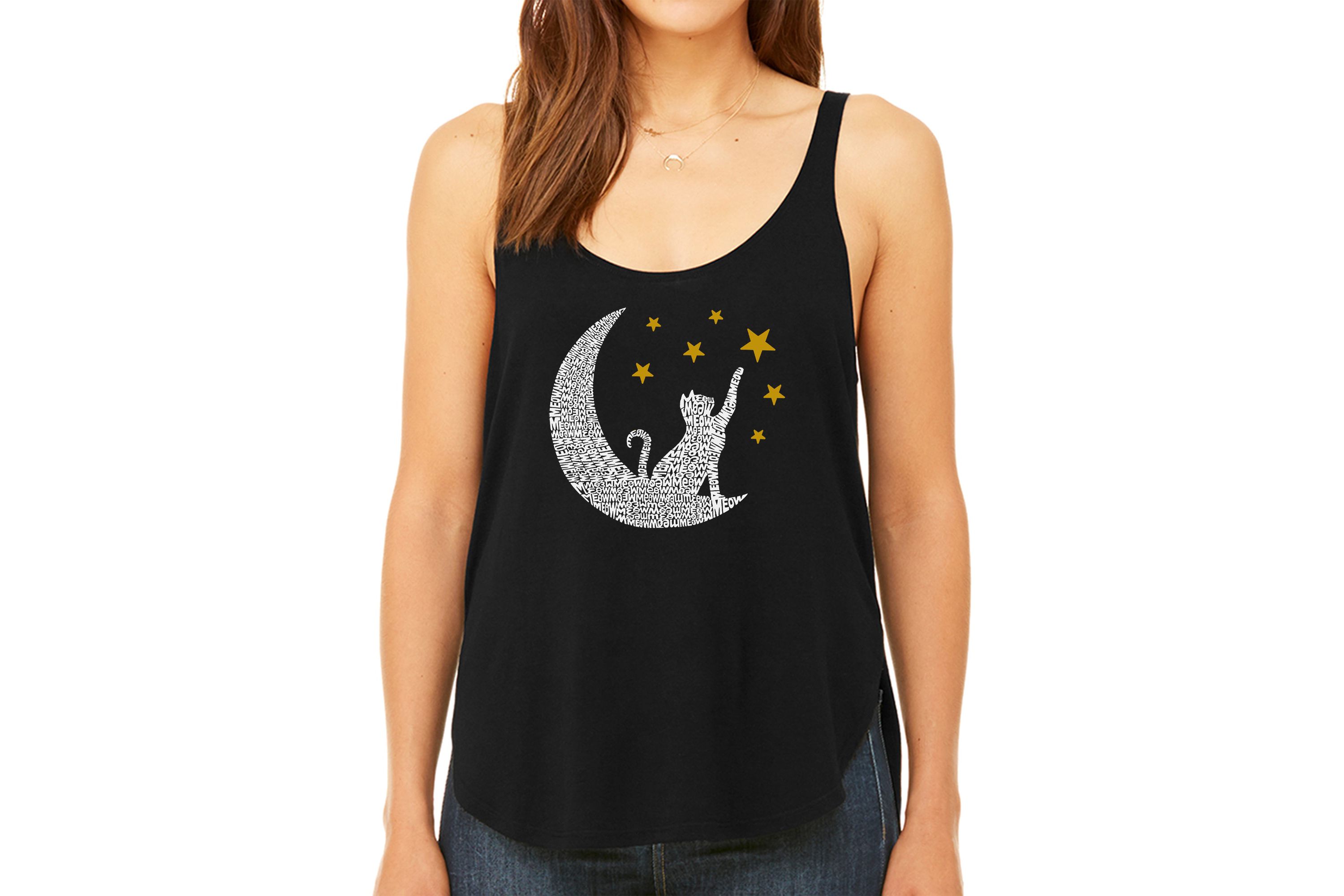 Cat Moon - Womens Premium Word Art Flowy Tank Top