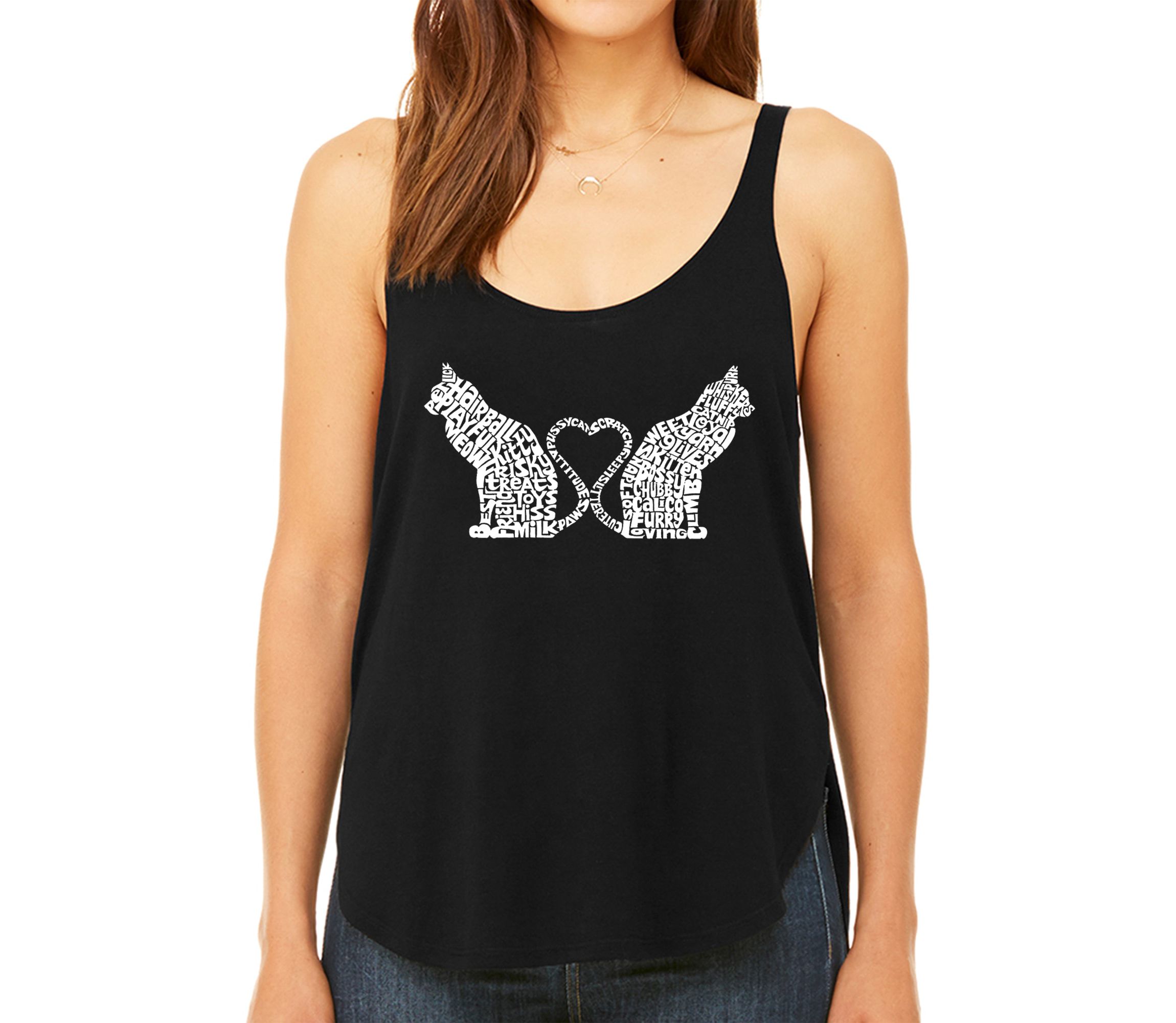 Cat Tail Hearts - Womens Premium Word Art Flowy Tank Top