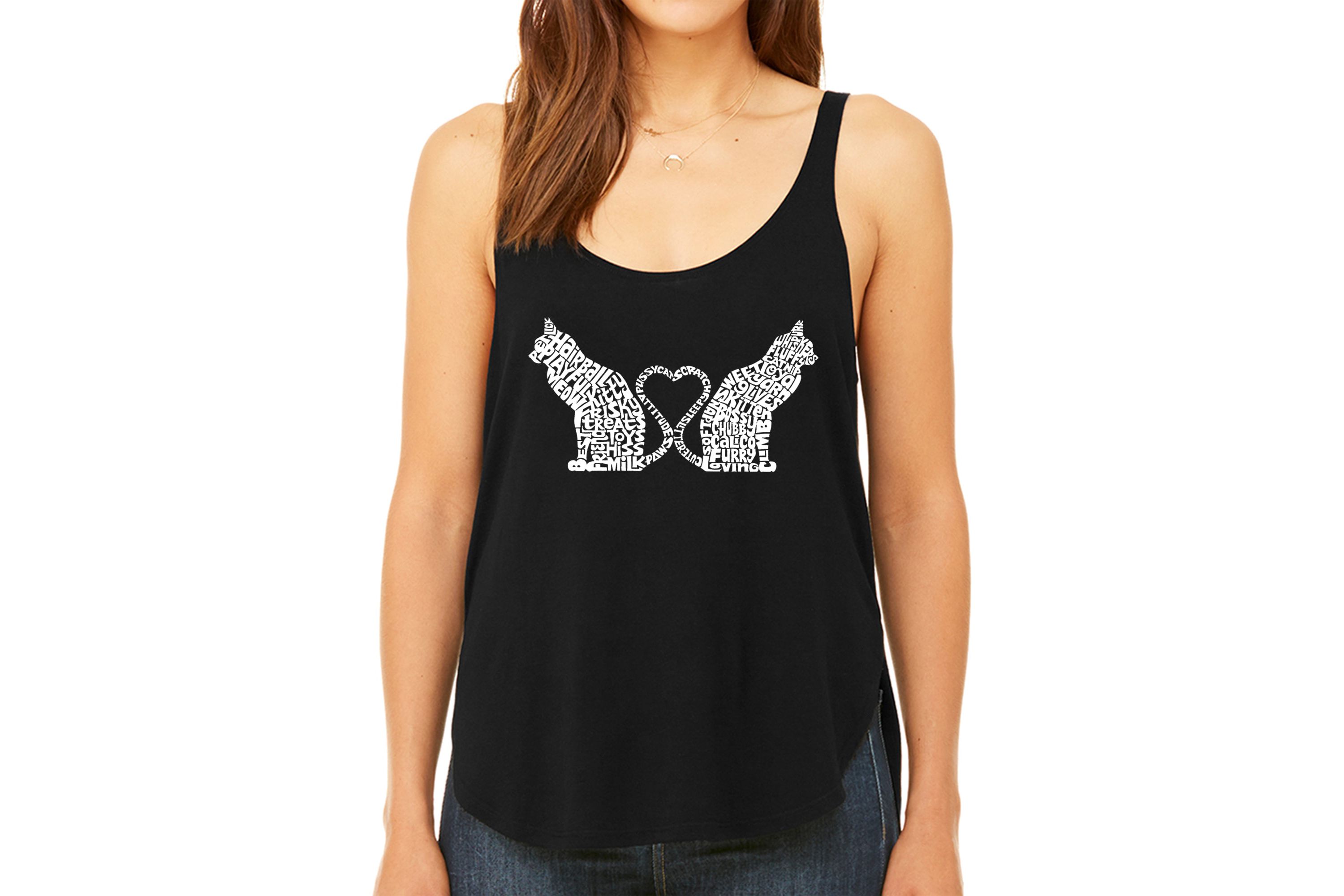 Cat Tail Hearts - Womens Premium Word Art Flowy Tank Top