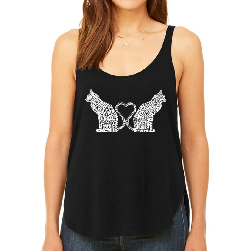 Cat Tail Hearts - Womens Premium Word Art Flowy Tank Top
