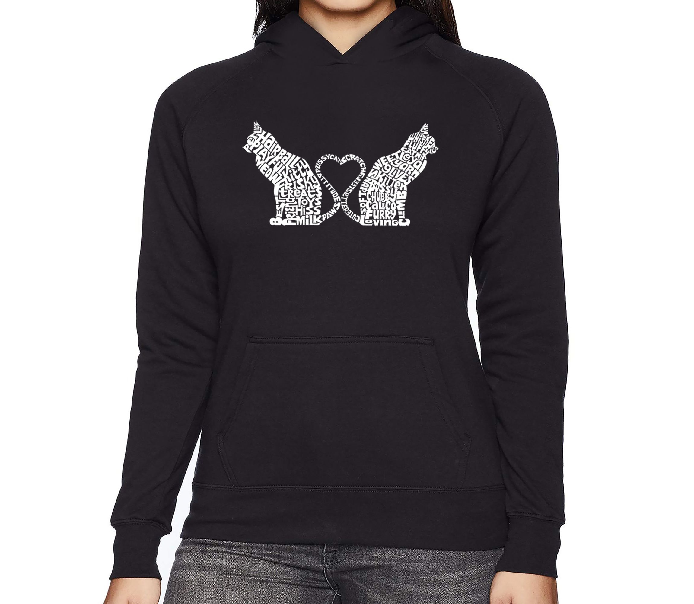 Cat Tail Hearts - Womens Word Art Hooded Sweatshirt