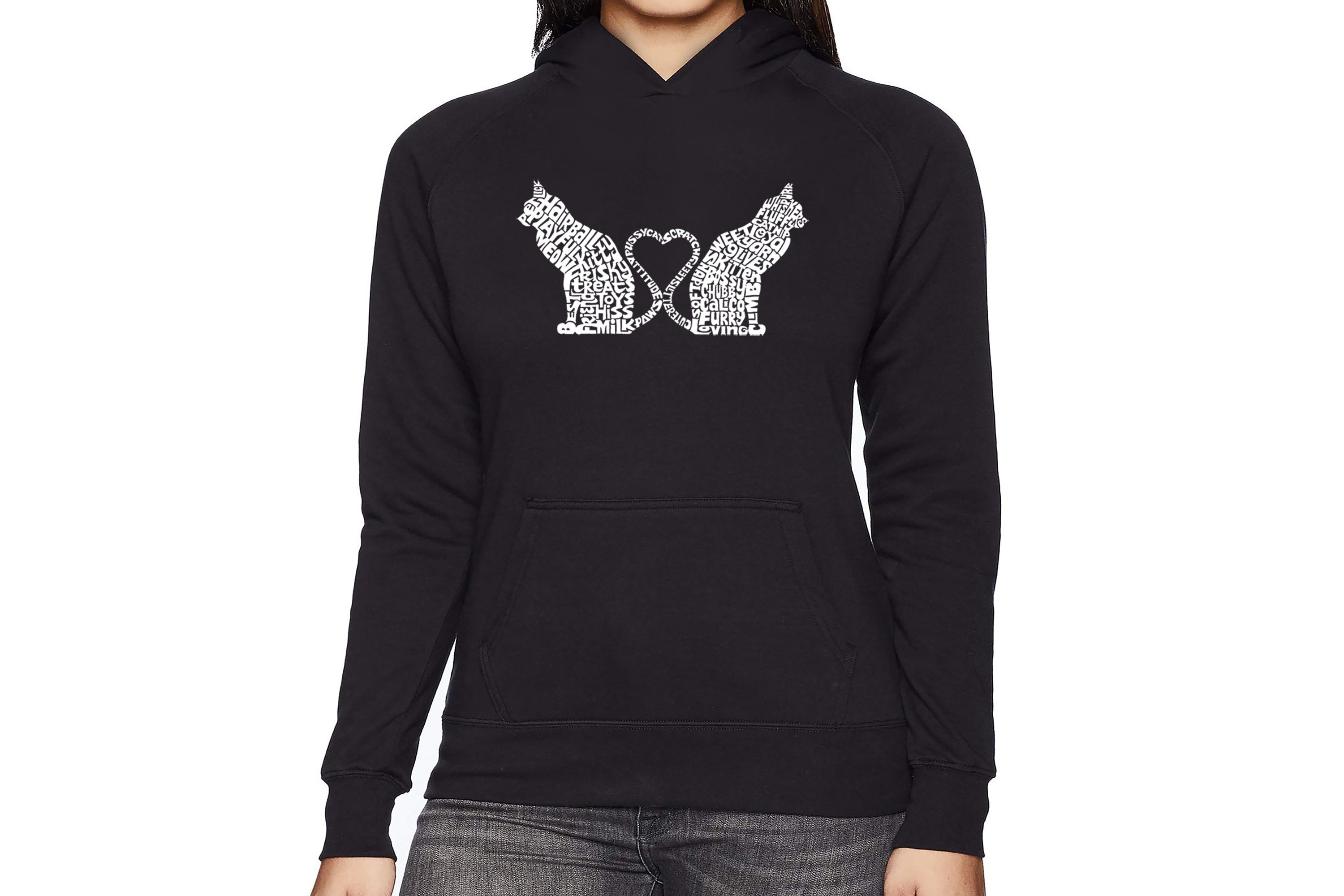 Cat Tail Hearts - Womens Word Art Hooded Sweatshirt