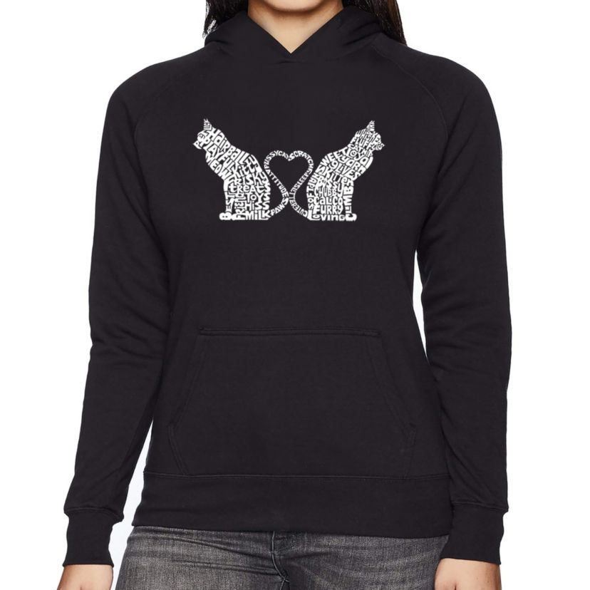 Cat Tail Hearts - Womens Word Art Hooded Sweatshirt