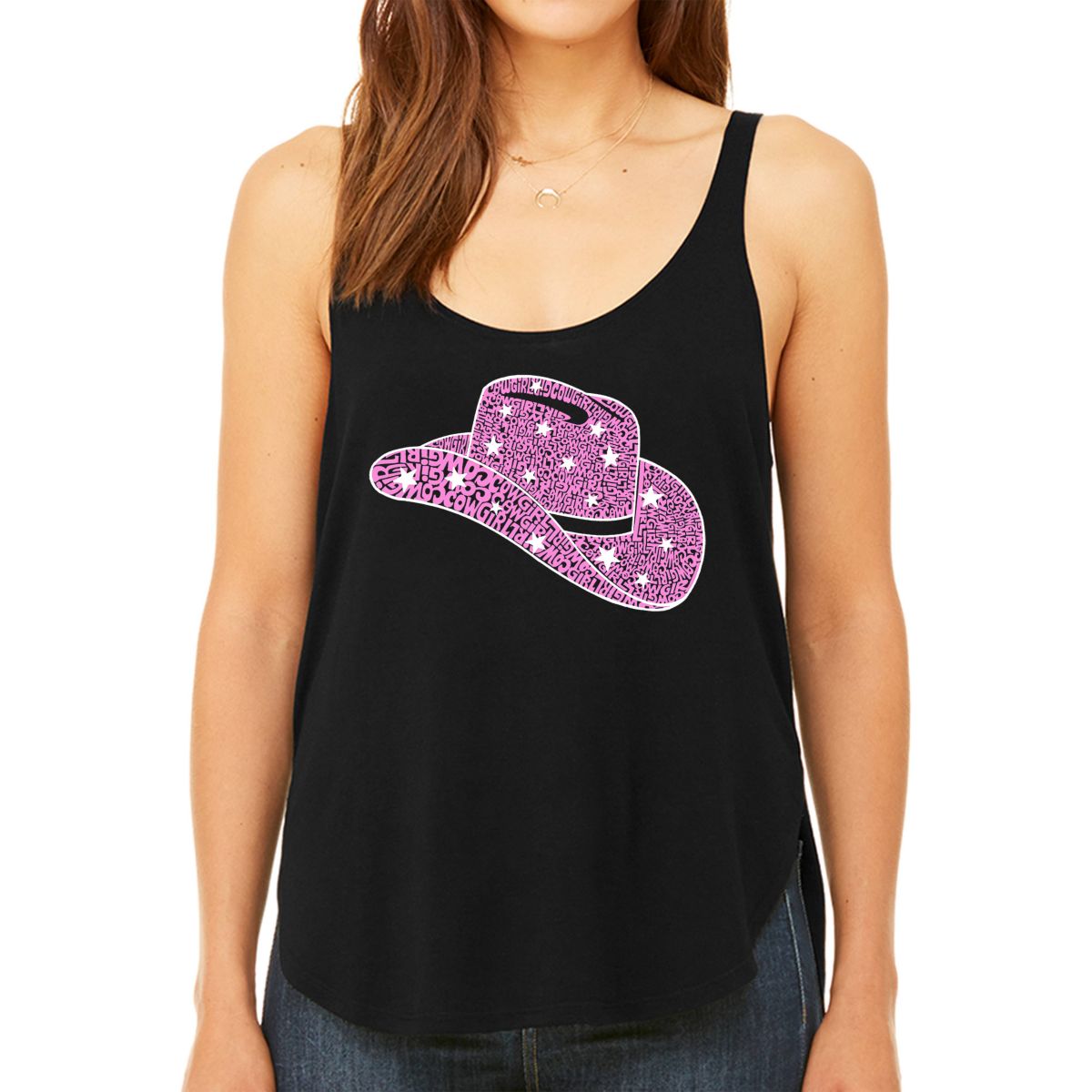 Cowgirl Hat - Womens Premium Word Art Flowy Tank Top