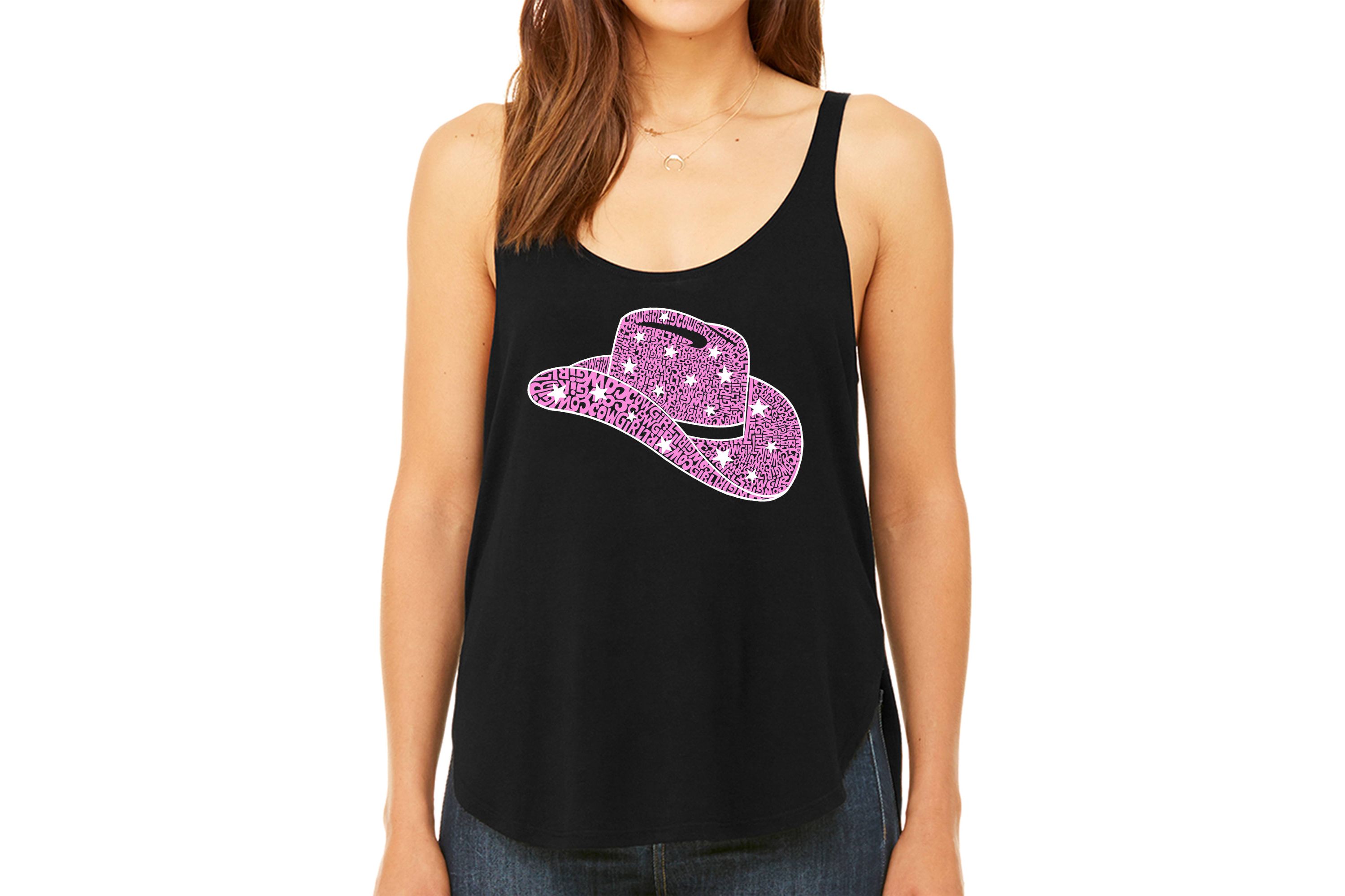 Cowgirl Hat - Womens Premium Word Art Flowy Tank Top