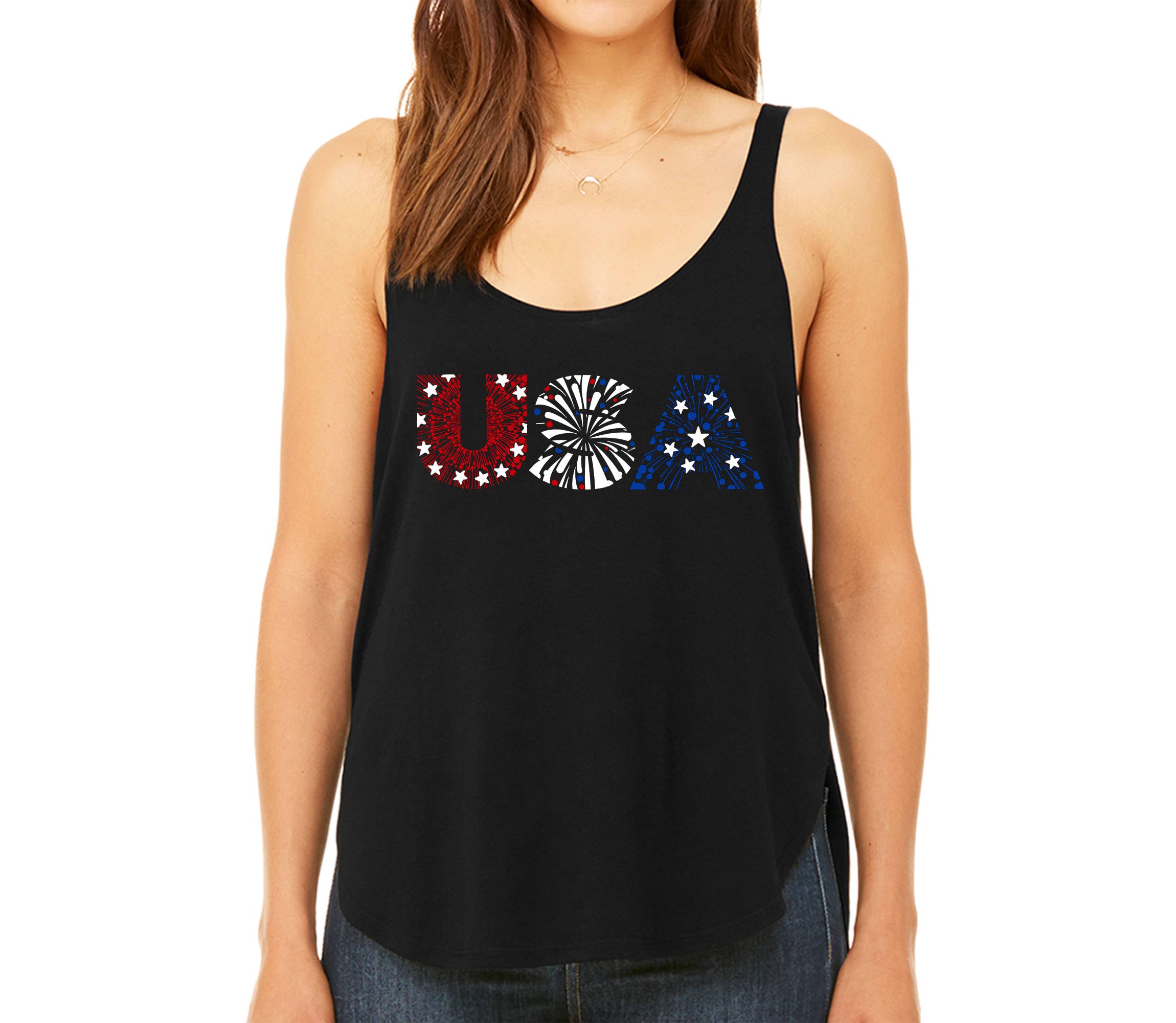 USA Fireworks - Womens Premium Word Art Flowy Tank Top